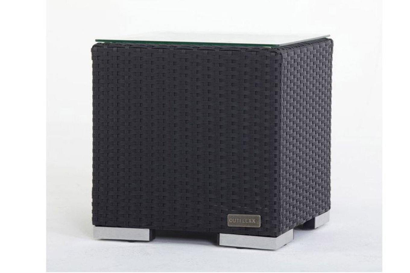 OUTFLEXX Stolik pomocniczy, czarny, polyrattan, 40x40x40 cm, z szklanym blatem 2392_10__1