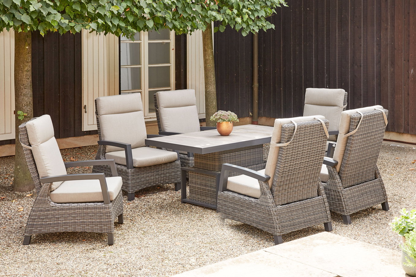 SIENA GARDEN Corido Ogrodowy zestaw jadalny, charcoal, Alu / Splot Gardino®, 6 foteli loungeowych, stolik z bezstopniową regulacją wysokości 160x90x47-71cm 21510__1