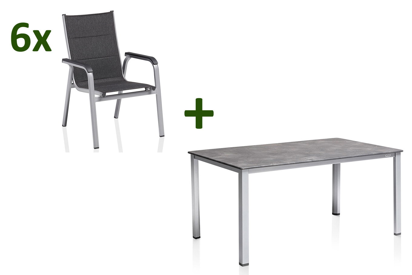KETTLER Cubic/ Basic Plus Padded ogrodowy zestaw jadalny, srebrny/antracytowy, aluminium/Textilene, stół 160x90 cm, 6 krzeseł składanych 28702__1