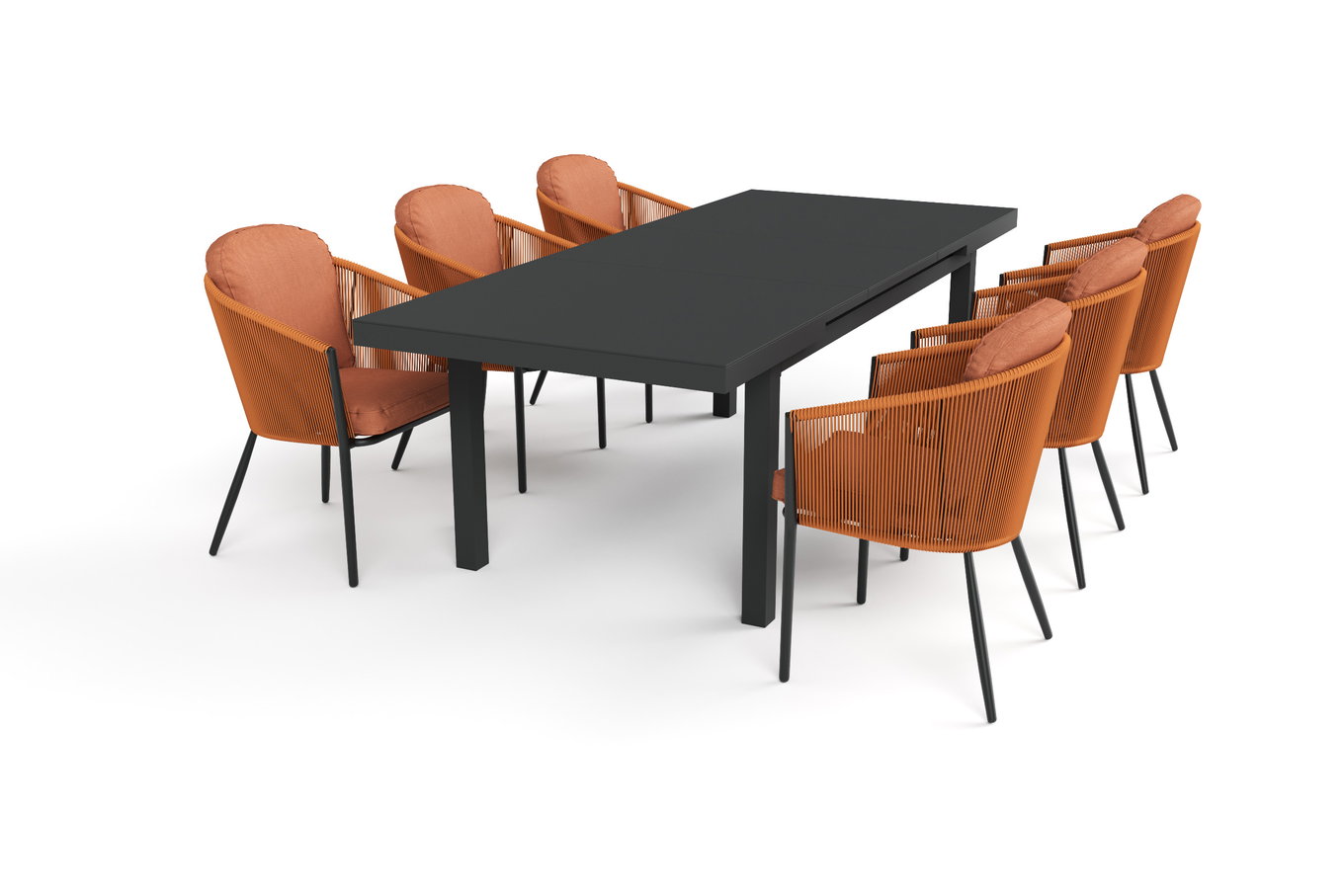 OUTFLEXX Tavio Ogrodowy zestaw jadalniany, antracyt/pomarańczowy, Aluminium/Pleciony sznur, rozkładany blat stołu 180/240 x 100 cm, 6 foteli 81303__1