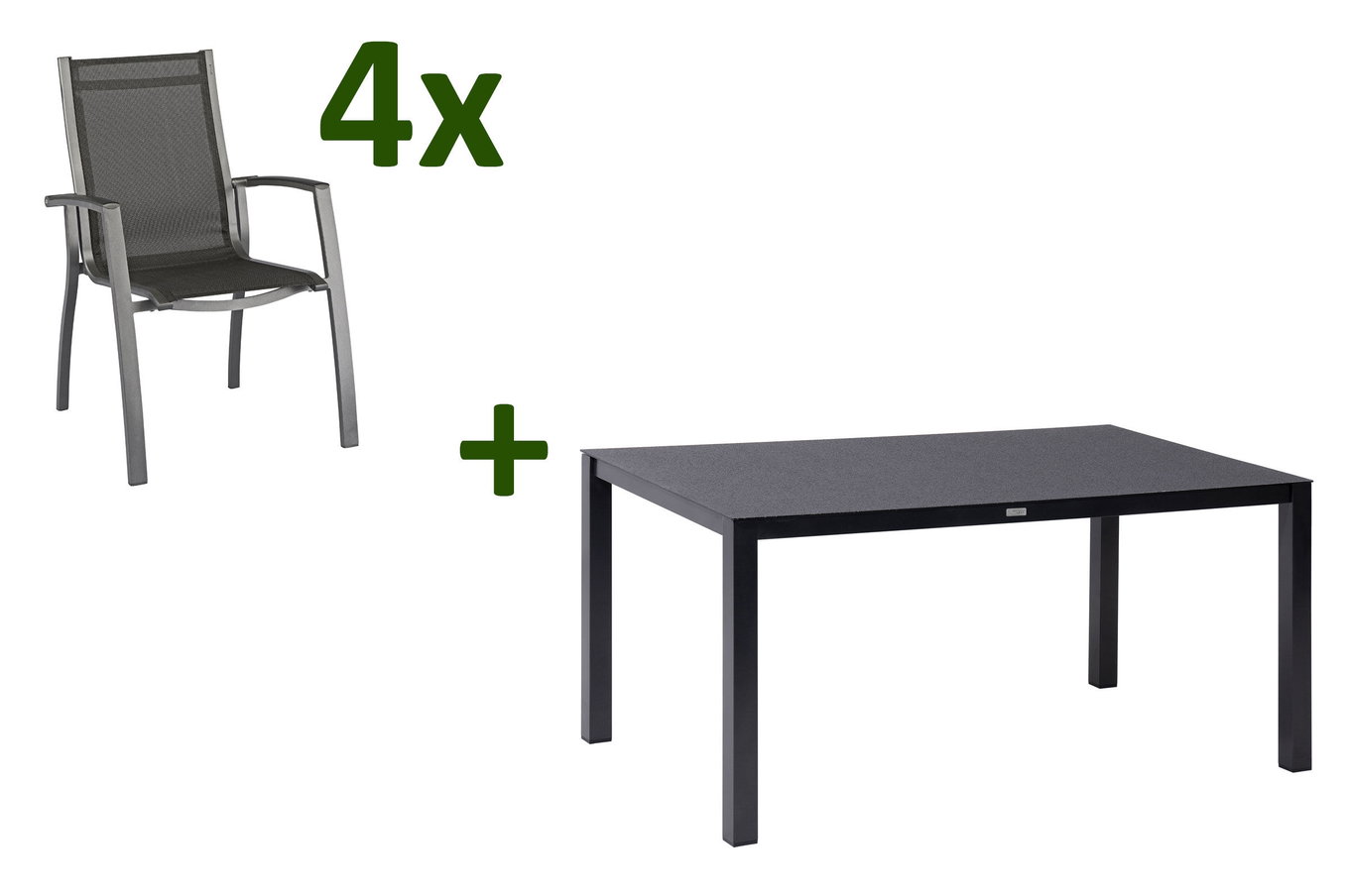 KETTLER Altura Ogrodowa grupa jadalna, antracytowy, Alu/Spraystone/Textil, 160x95 cm, 4 krzesła składane 28340__1