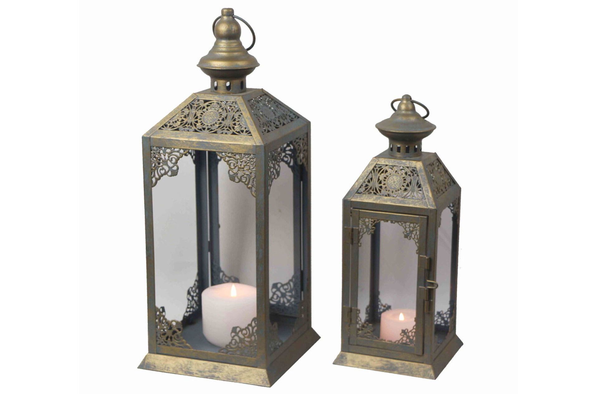 OUTFLEXX Zestaw 2 lampionów, niebieski/złoty, metal, wys. ok. 26/38,5 cm