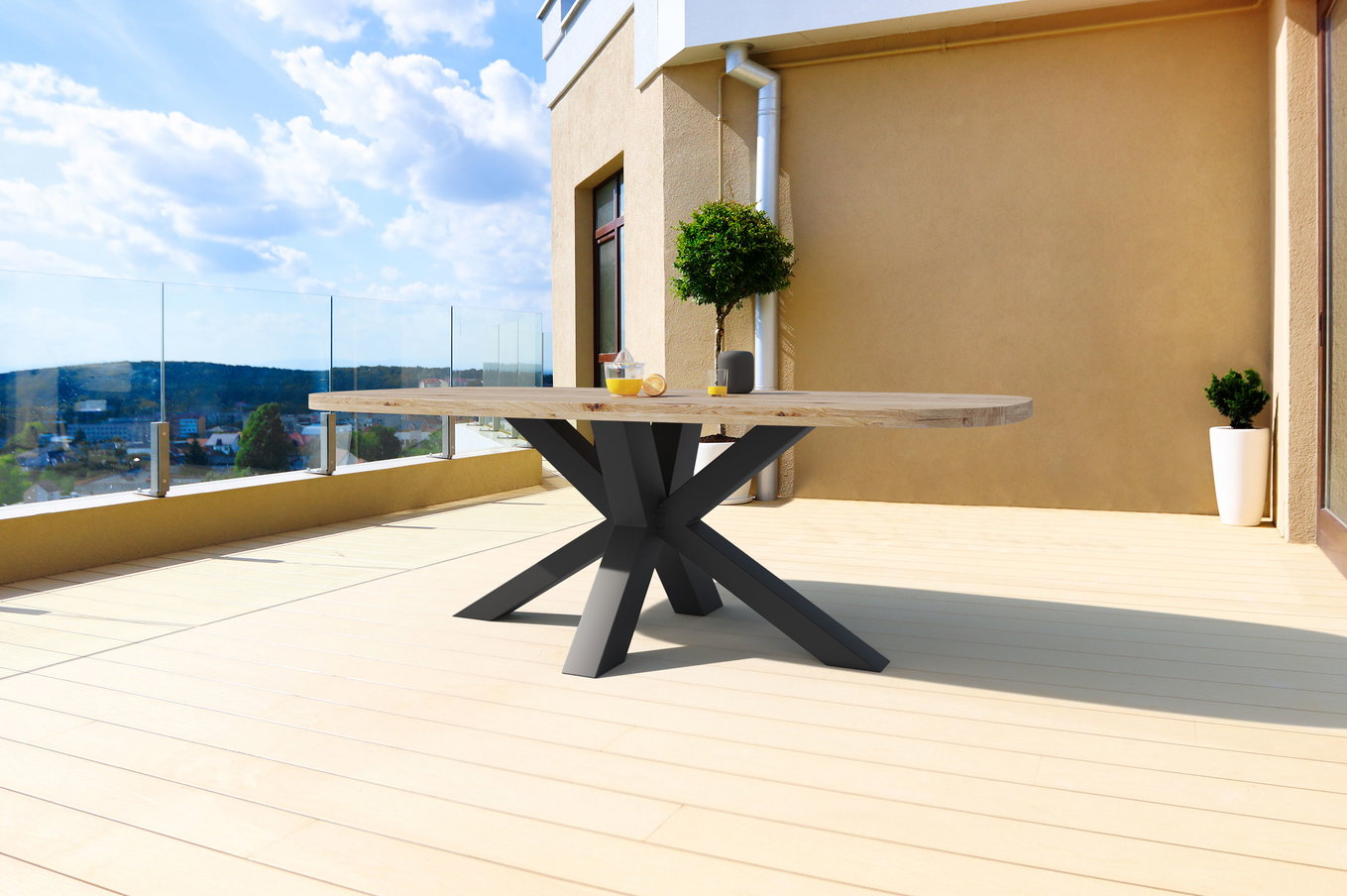 OUTFLEXX Belgium Stół jadalniany, ciemnoszary/naturalny, aluminium/recyklingowy teak, 220x100x78cm, rustykalnie szczotkowany, stelaż krzyżowy, produkt z certyfikatem FSC® 20323__1