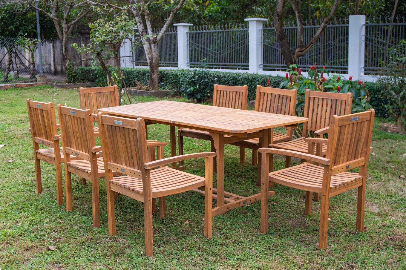 OUTFLEXX Ogrodowa grupa jadalna, naturalny, akacja, stół rozkładany 180/240 x 100 cm, 8 krzeseł z podłokietnikami, produkt certyfikowany FSC® 22832__1