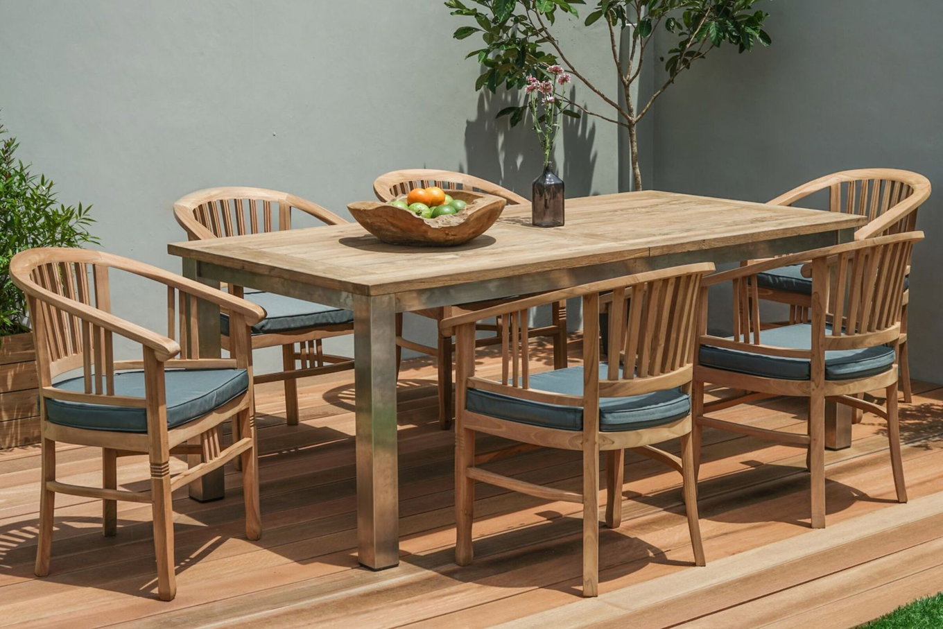 OUTFLEXX Zestaw ogrodowy jadalniany, stal nierdzewna/z recyklingu teak, 200/260x100 cm, 6 foteli z podłokietnikami, z poduszkami, produkt certyfikowany FSC® 19364__1