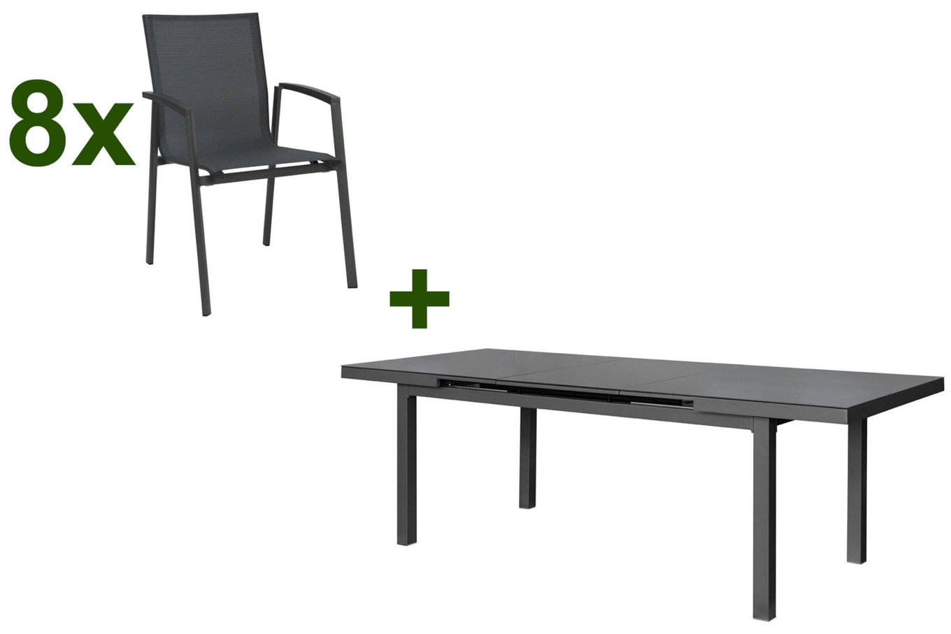 Grupa jadalna ogrodowa STERN New Top, antracyt, Alu / Szkło / Textil, stół 180/240x100cm, 8 krzeseł sztaplowanych 22990__1