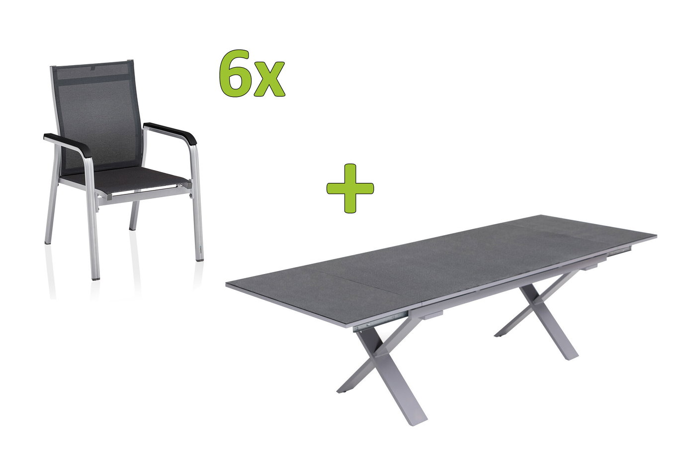 KETTLER BasicPlus Premium Ogrodowy zestaw jadalny, srebrny, Alu/Textilene, stół 180/280 cm, 6 krzeseł sztaplowanych 31527__1
