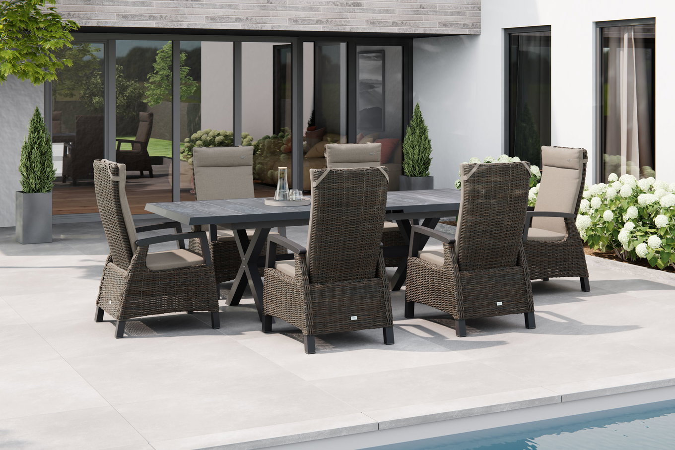 SIENA GARDEN Messina/Corido grupa jadalna ogrodowa, antracyt/szary, aluminium/splot Gardino®/ceramika, 200-260 x 100 cm, w zestawie 6 foteli jadalnianych 23804__1