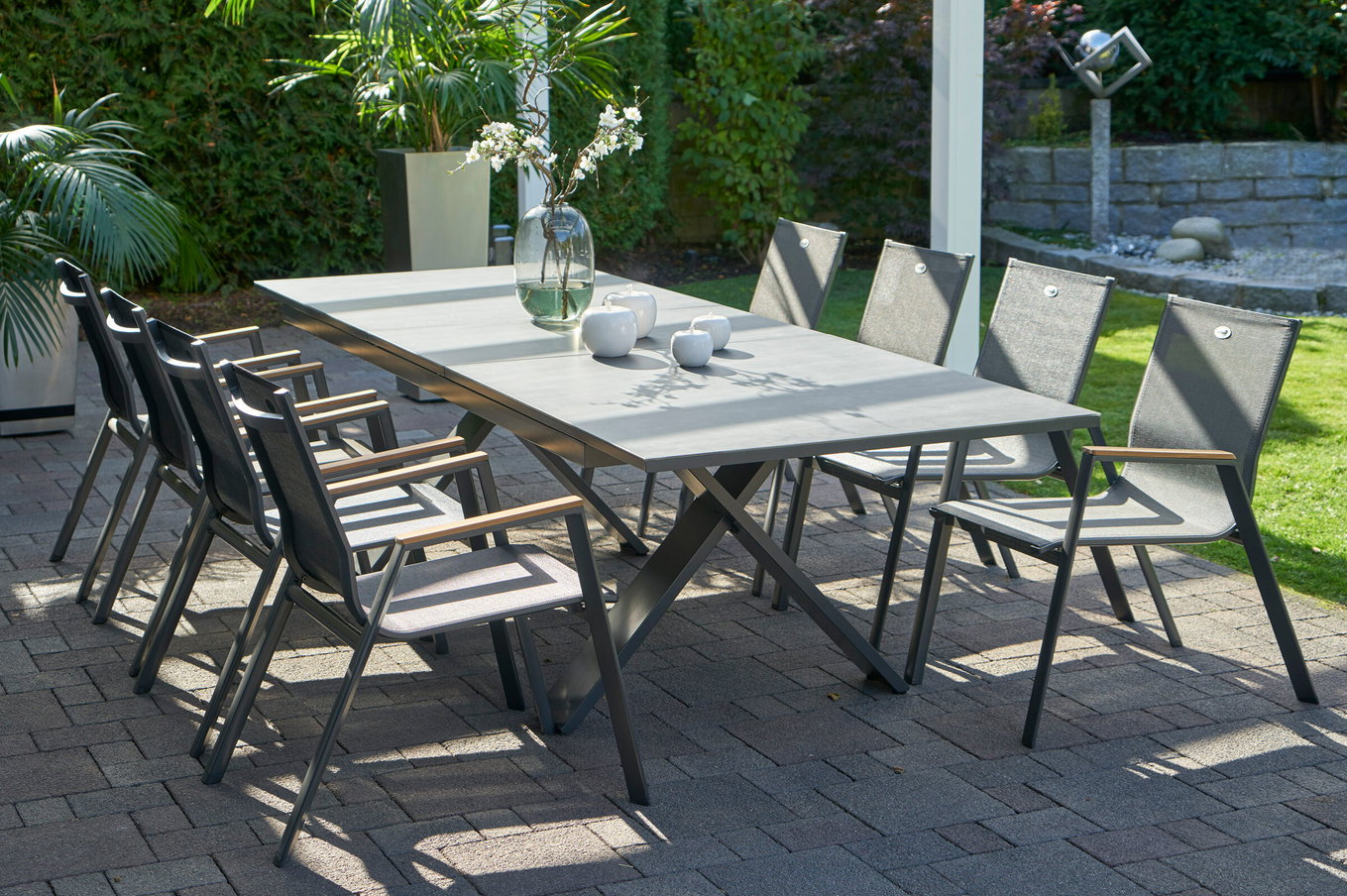 HARTMAN Ogrodowy zestaw jadalny, Model ekskluzywny Xanadu / Aruba Set, xerix/antracyt, Alu/Szkło ceramiczne, 8 krzeseł składanych, 220/280x100cm 21127__1