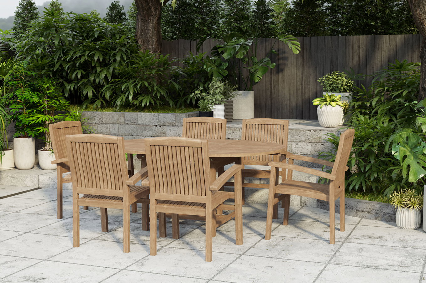 OUTFLEXX Dallas/Washington Ogrodowa grupa jadalna, naturalny, Teak, 120/170x120 cm, 6x Krzesło sztaplowane 24349__1