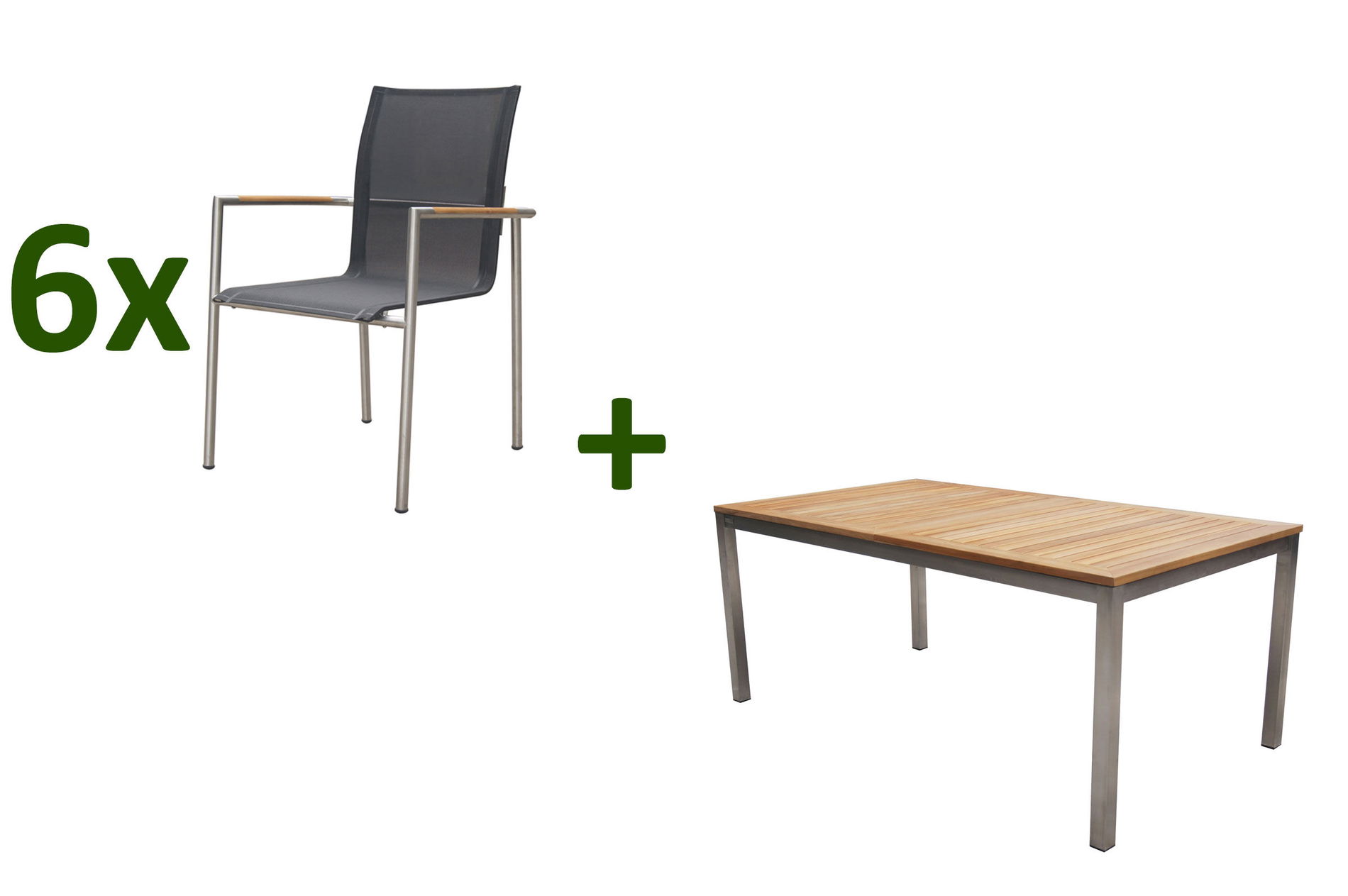 OUTFLEXX Grupa jadalna ogrodowa, naturalny/antracytowy, stal szlachetna/Textilene/drewno tekowe, stół rozkładany 180/240x100cm, 6 krzeseł do jadalni, produkt z certyfikatem FSC® 24071__1