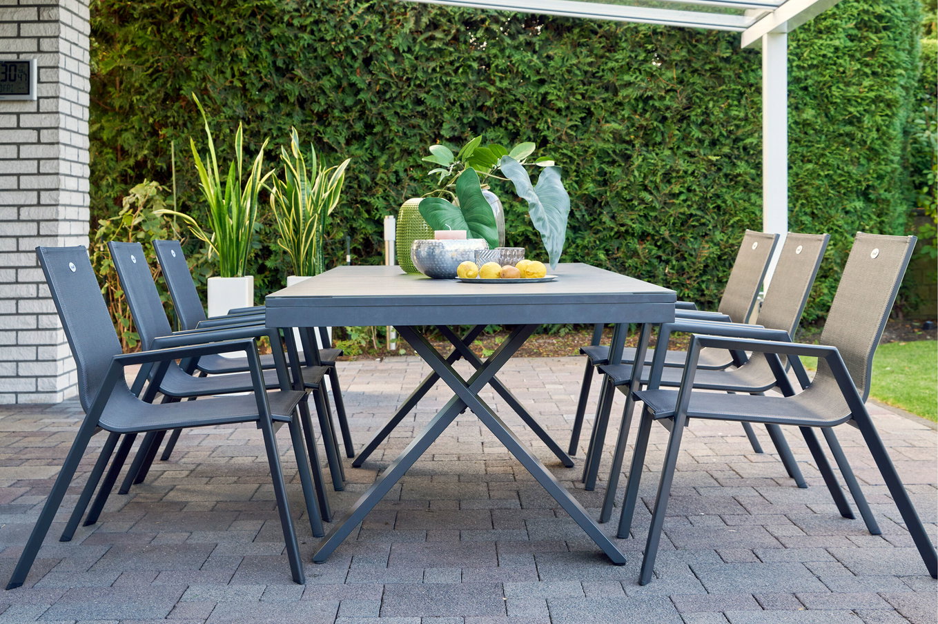 HARTMAN Model specjalny Xanadu / Aruba zestaw ogrodowy, xerix/antracyt, aluminium/szkło ceramiczne, 6 krzeseł sztaplowanych, 220/280x100cm 21136__1