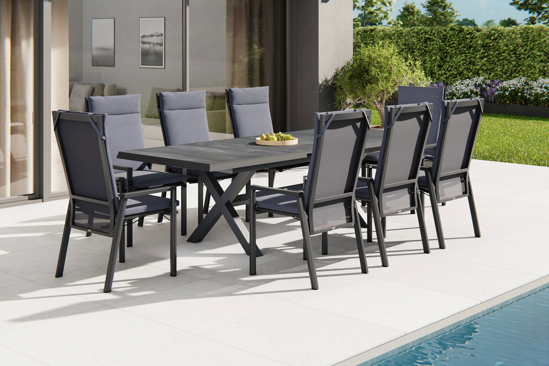 SIENA GARDEN Messina/Velia Grupa jadalnia ogrodowa, antracyt/szary, Alu/Tkanina tekstylna/Ceramika, 200-260x100 cm, w zestawie 8 foteli Dining, regulowanych bezstopniowo 23812__1