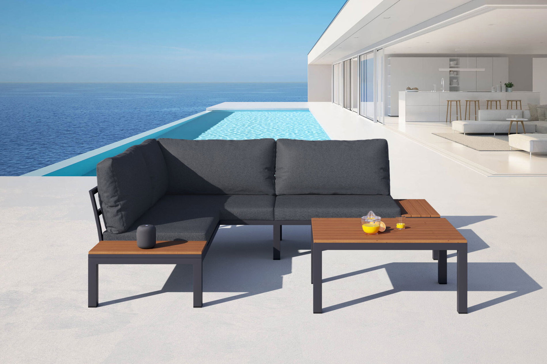 VILLANA Sylvania Narożnik, antracyt/szary melanż, Alu/Imitacja drewna/Poliester, 5 osób, w zestawie poduszki 19812__1