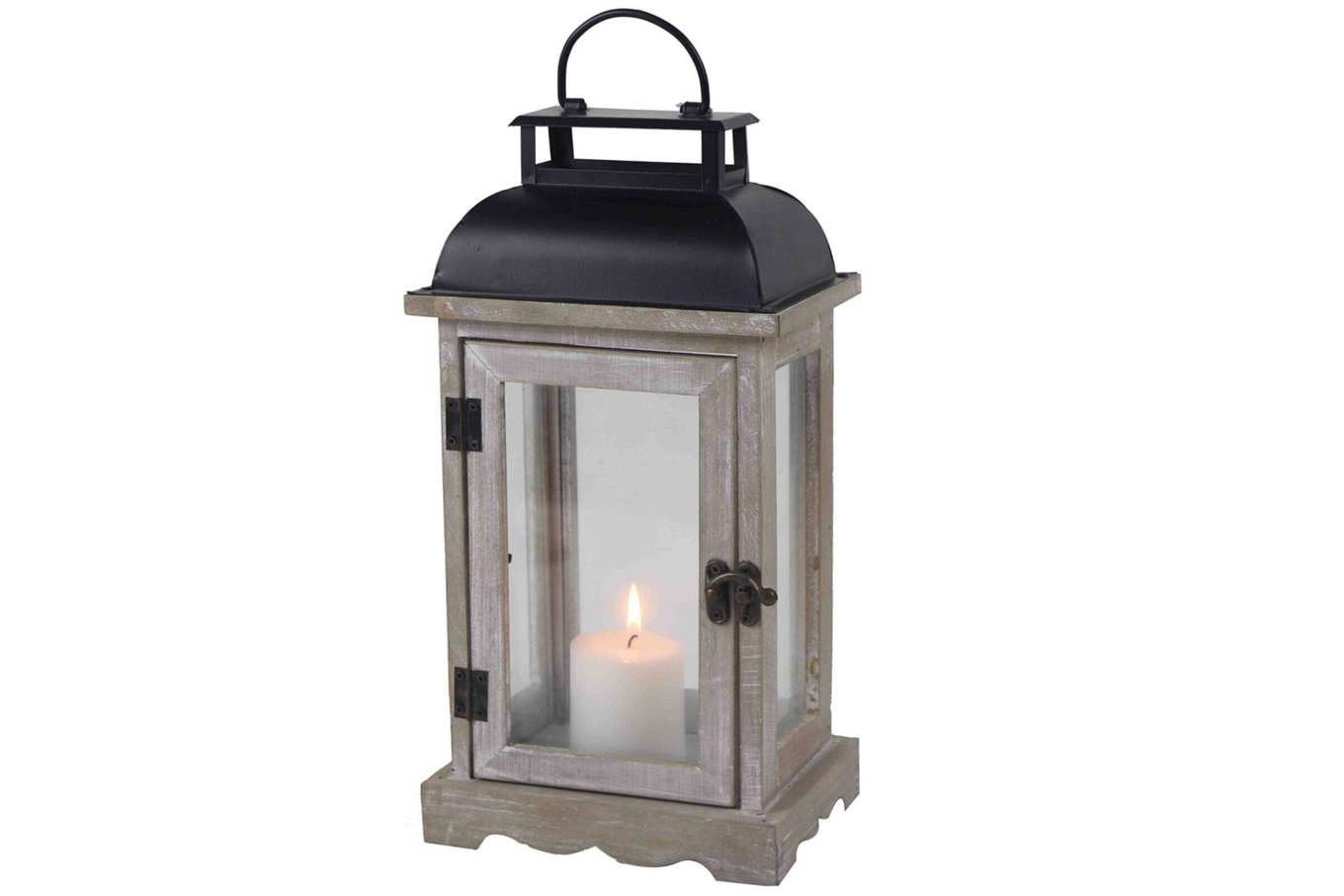 OUTFLEXX Latarnia, biała/czarna, drewno/metal, ok. 16,5x12x32,5 cm, styl shabby chic 20886__1