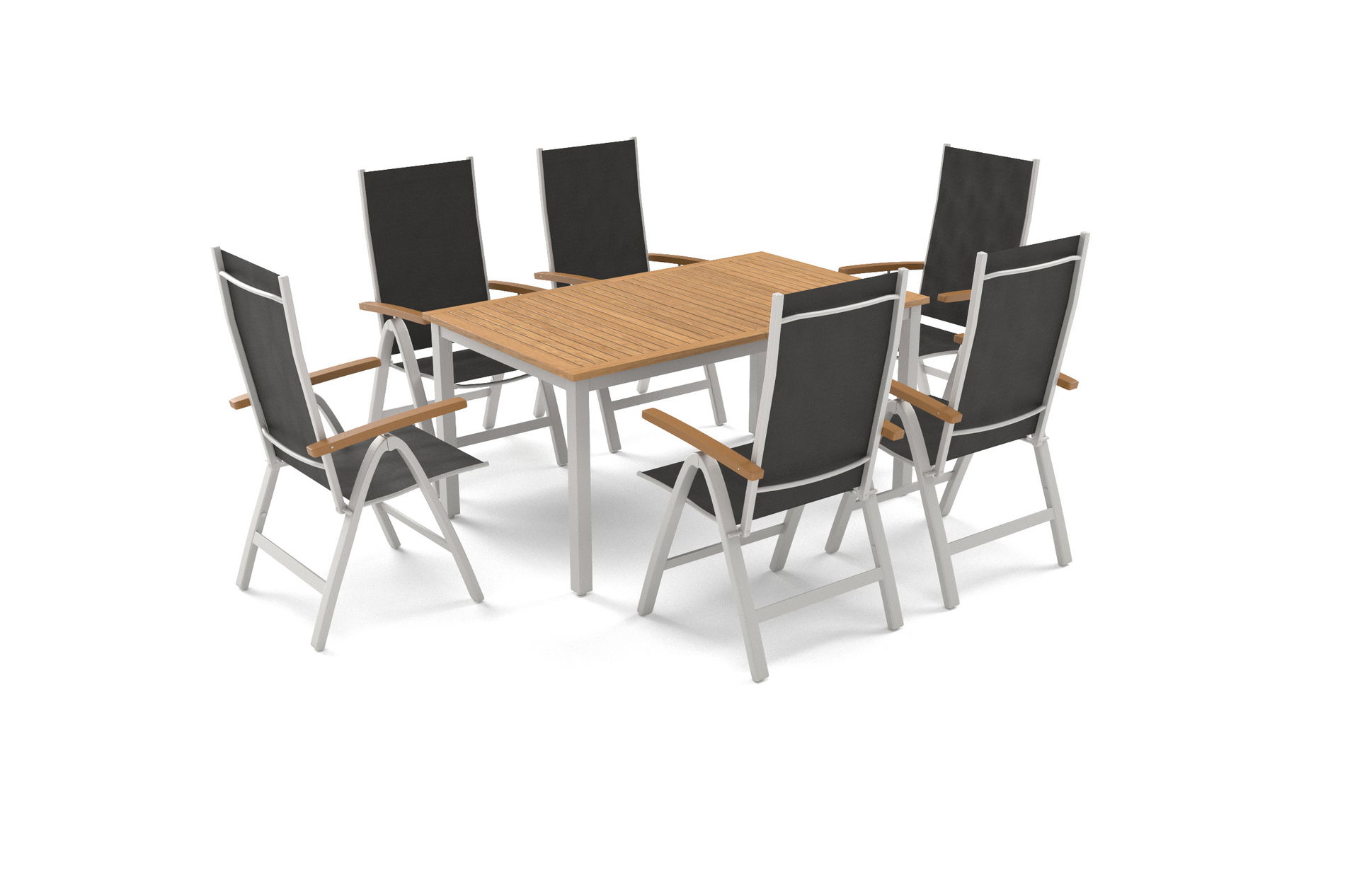 VILLANA Ogrodowy zestaw jadalny, srebrny/naturalny, aluminium/eukaliptus, 150 x 90 x 74 cm, dla 6 osób, z zaślepkami na nogi, odporny na warunki atmosferyczne, produkt z certyfikatem FSC® 80355__1