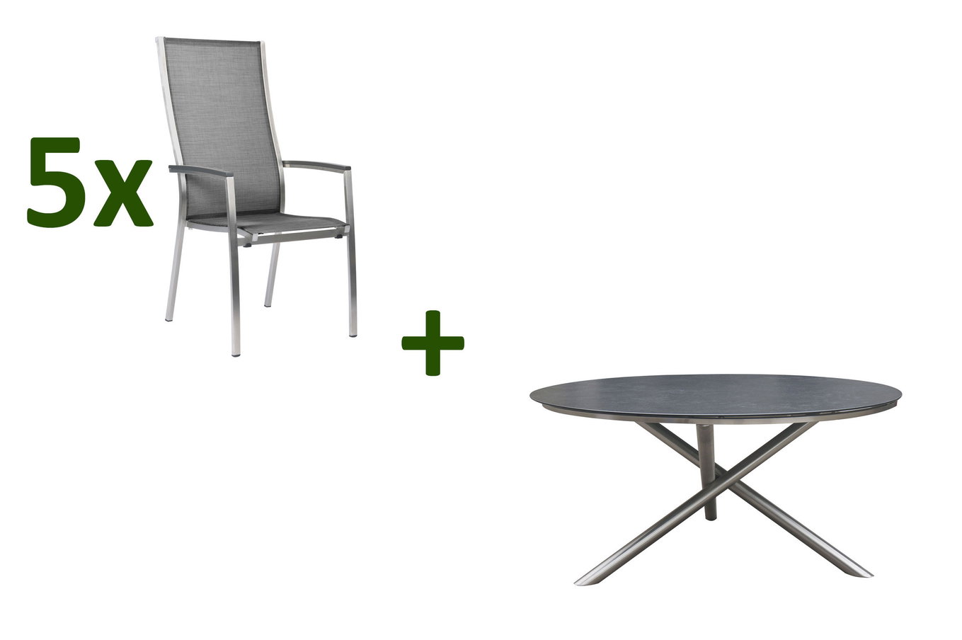 STERN Ogrodowa grupa jadalna, srebrna/szara, stal nierdzewna/tekstyl/aluminium/szkło-ceramika, stół Ø150cm, 5 osób 24428__1
