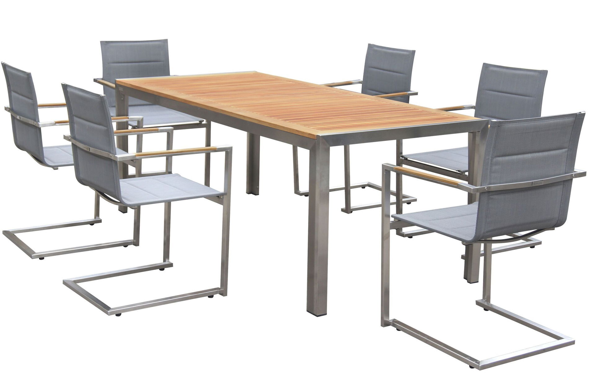 OUTFLEXX Grupa ogrodowa stołowa, srebrna, stal nierdzewna/teak, stół 180x90cm, 6 foteli tapicerowanych 14195__1