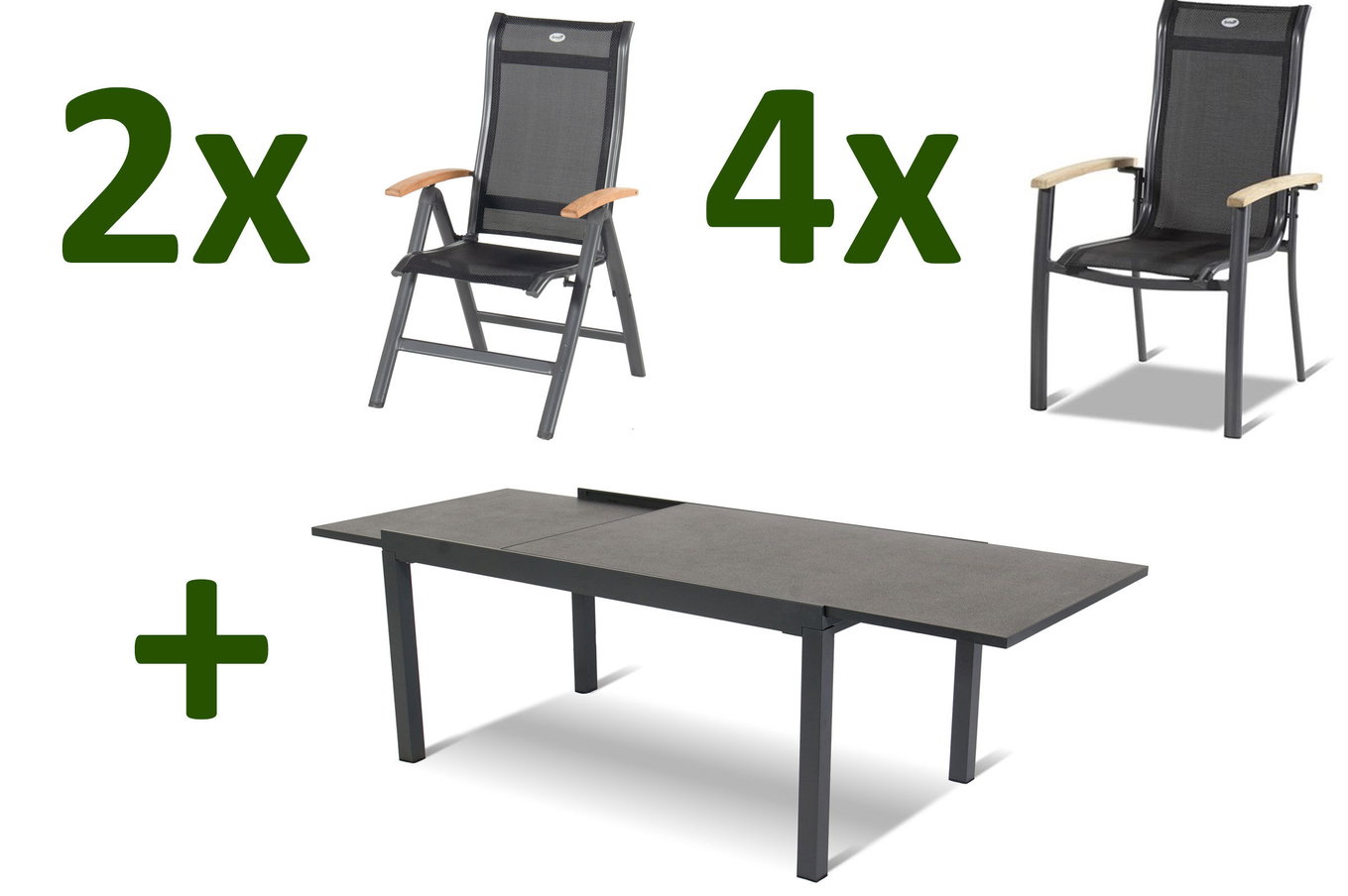 HARTMAN Alice Ogrodowy zestaw stołowy, xerix/stone grey, Alu/HPL, 4x4 Textilen, 4 krzesła składane, 2 fotele z wysokim oparciem, 160/260x93cm 17746__1