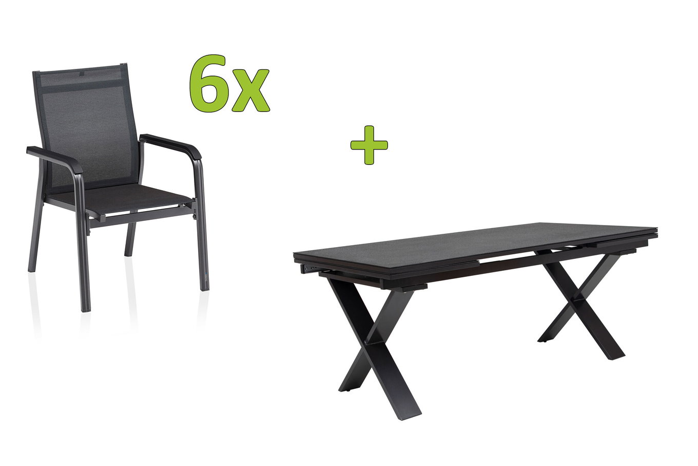 KETTLER BasicPlus Premium zestaw jadalny ogrodowy, antracyt, Alu/Spraystone, stół 180/280 cm, 6 krzeseł sztaplowanych 31545__1