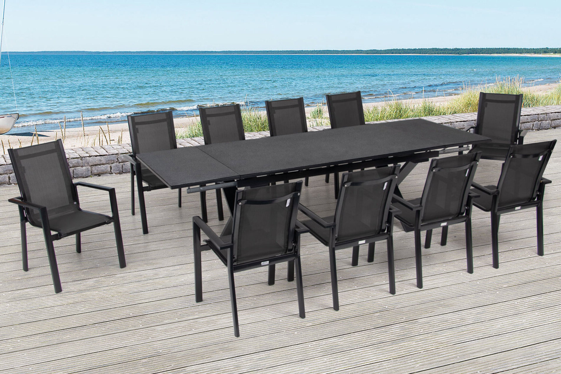 OUTFLEXX Grupa jadalnia ogrodowa, antracyt, aluminium / ceramika / tekstylia, 180/280x100cm, 10 krzeseł sztaplowanych 22234__1