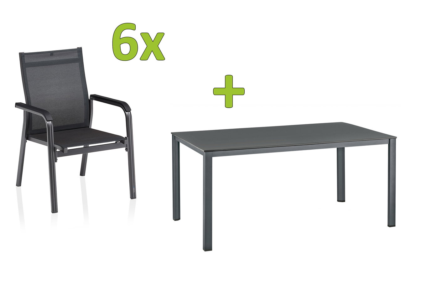 KETTLER BasicPlus Premium Zestaw wypoczynkowy, antracyt/lukrecja, Alu/Textilene, stół 160x95 cm, 6 krzeseł sztaplowanych 31510__1