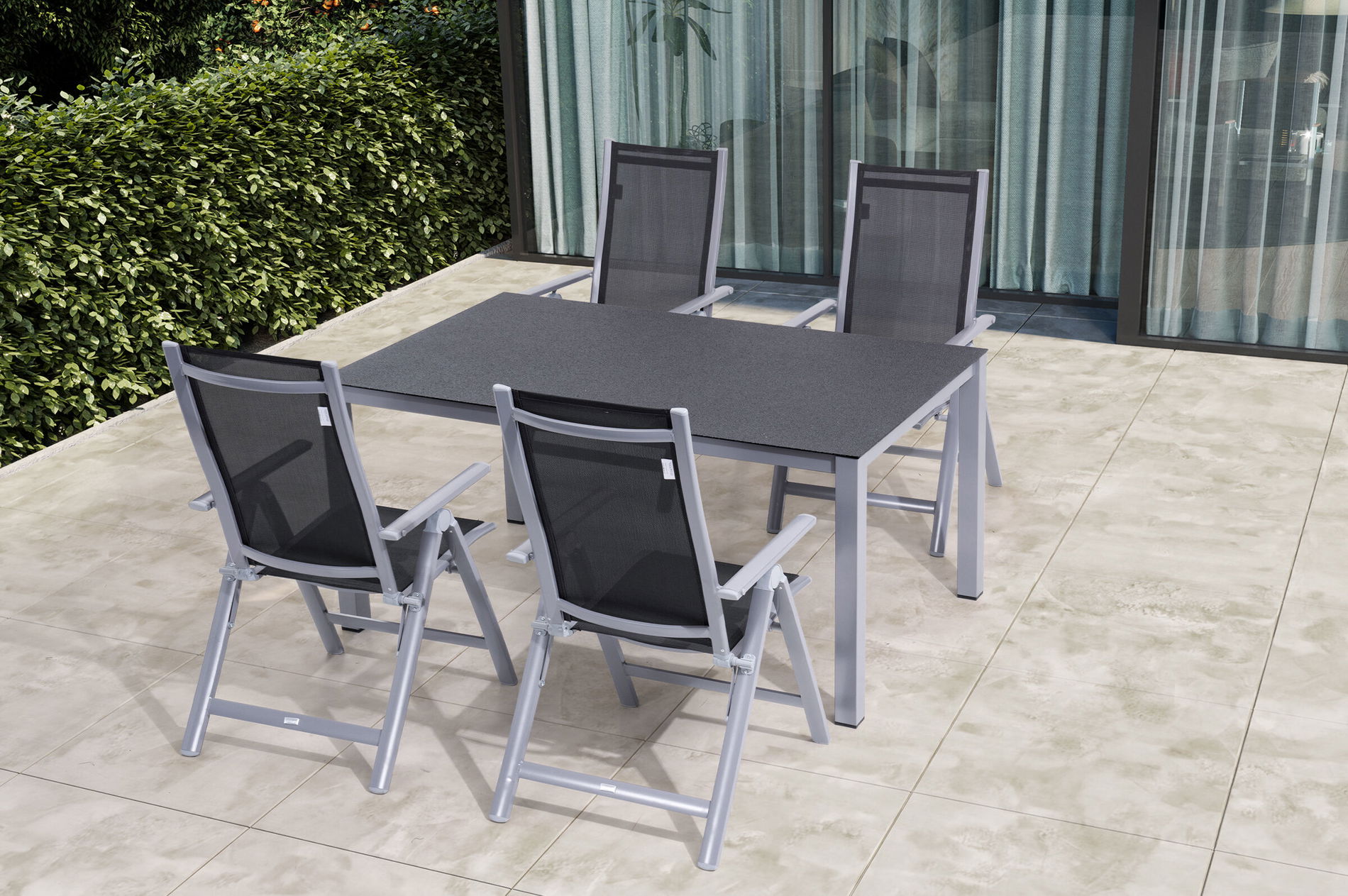 OUTFLEXX Grupa jadalna ogrodowa, srebrny/antracyt, Alu/Spraystone/Textilene, 160x95 cm, 4 krzesła składane 28170__1