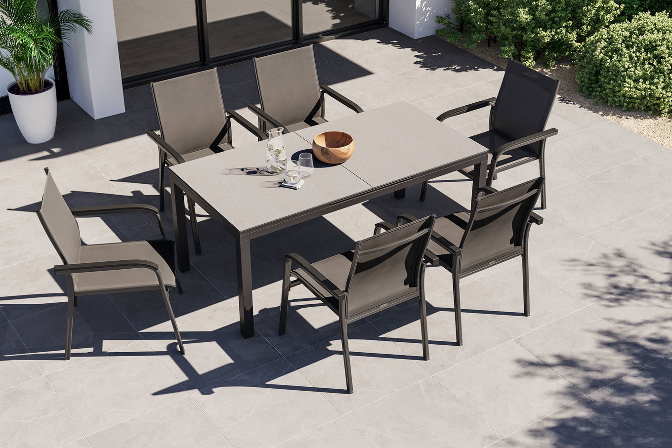 KETTLER BasicPlus Premium Grupa jadalnia ogrodowa, antracyt, Alu/Spraystone, stół 180/240x90 cm, 6 krzeseł sztaplowanych 31584__1