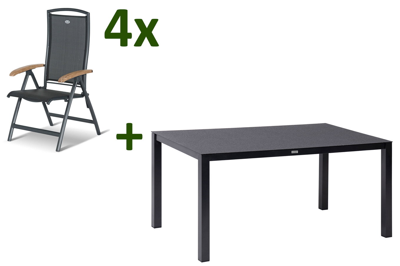 HARTMAN Raffaelo grupa jadalna ogrodowa, xerix/antracyt, Alu/Spraystone/Teak, 160x95 cm, 4 krzesła składane, podłokietniki z teku 28428__1