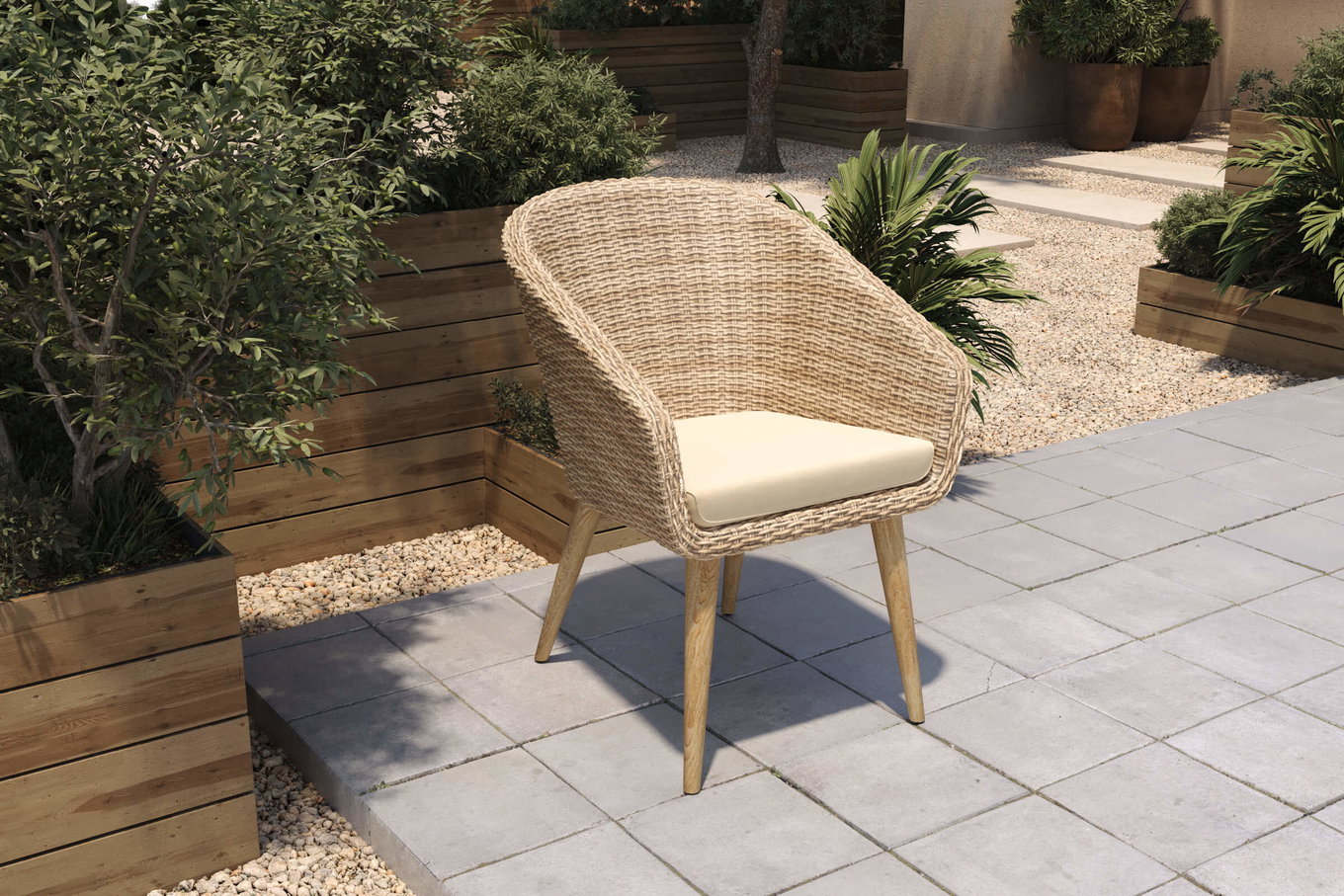 OUTFLEXX Borneo Fotel koktajlowy, beżowy melanż, polyrattan/akacja, szczotkowany, tapicerka w zestawie, produkt z certyfikatem FSC® 21619__1