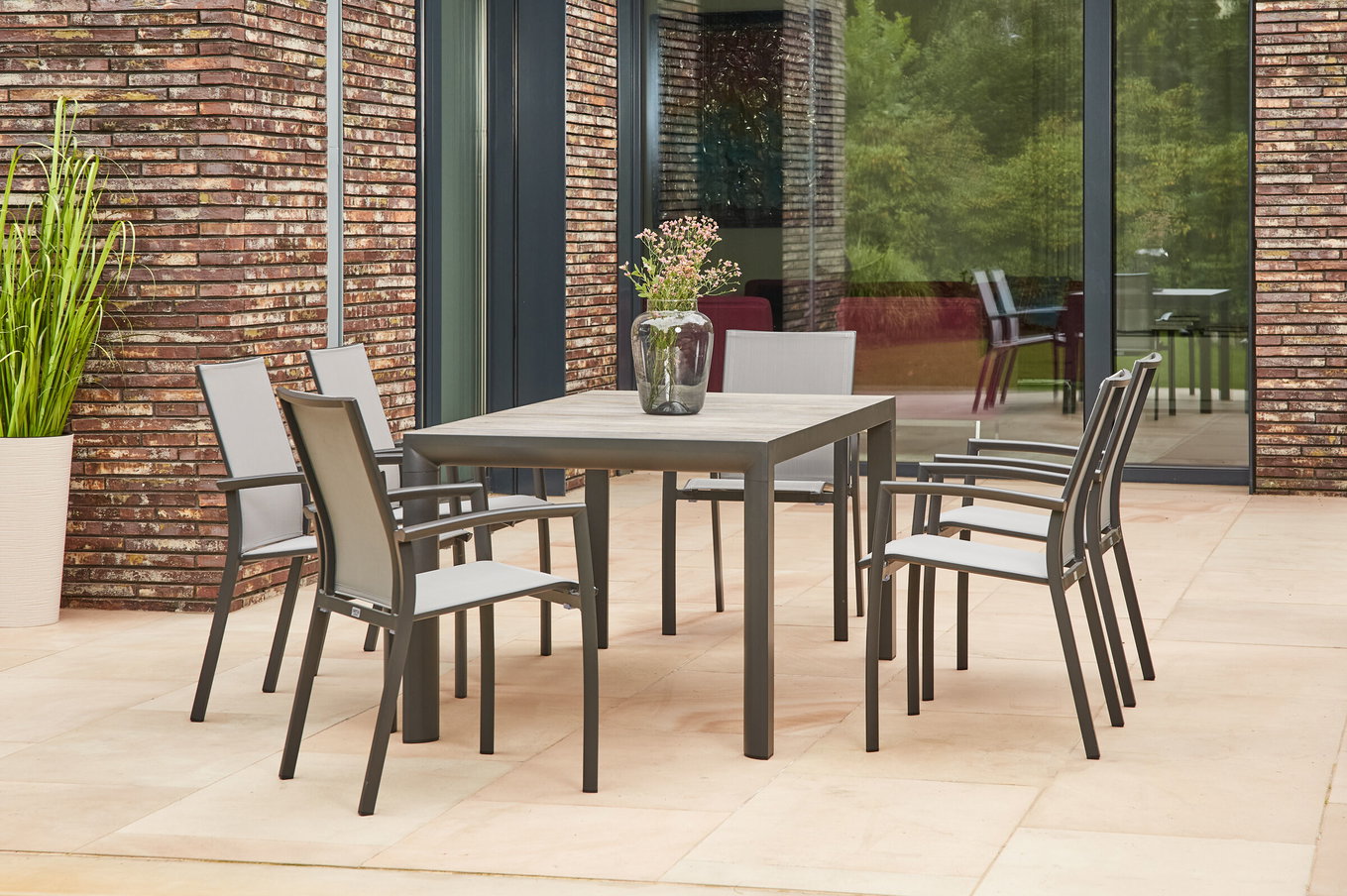 SIENA GARDEN Silva/Velia Ogrodowa Grupa Jadalnia, antracytowy/szary, Aluminium/Tkanina Ranotex®/Ceramika, 160 x 90cm, w zestawie 6 foteli Dining 23821__1