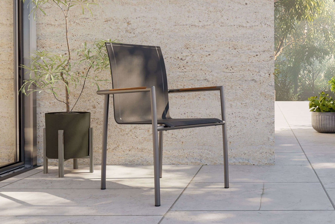 Krzesło jadalniane OUTFLEXX, antracyt/szary, stal szlachetna/Textilene, ok. 56x62x90cm, Teak 23481__1