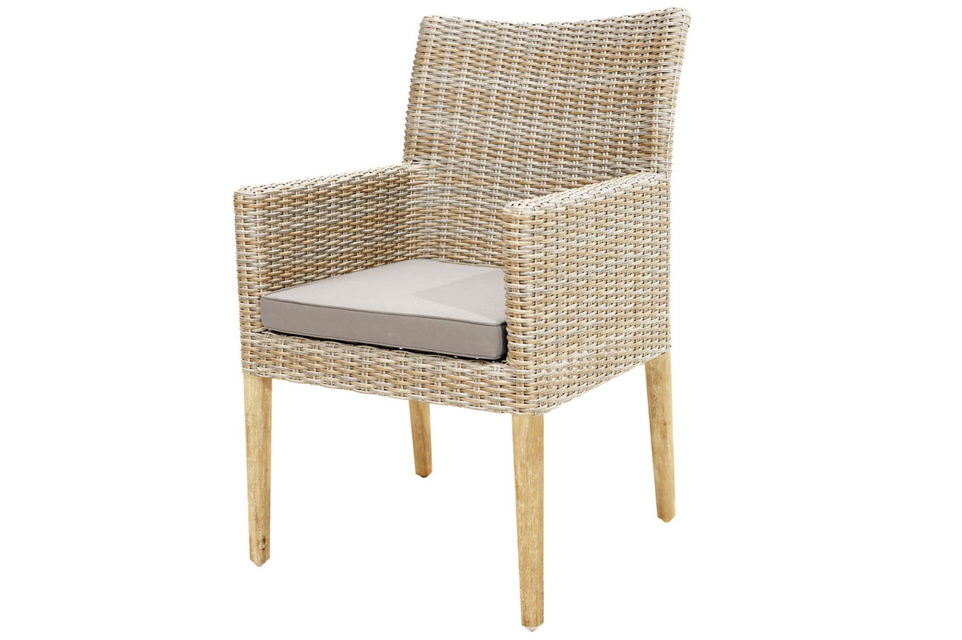 Ploß Borneo Fotel w stylu wiejskim, beżowo-melanżowy, Polirattan/Akacja, 60x65x94cm, w zestawie tapicerka, Produkt certyfikowany FSC® 21620__1