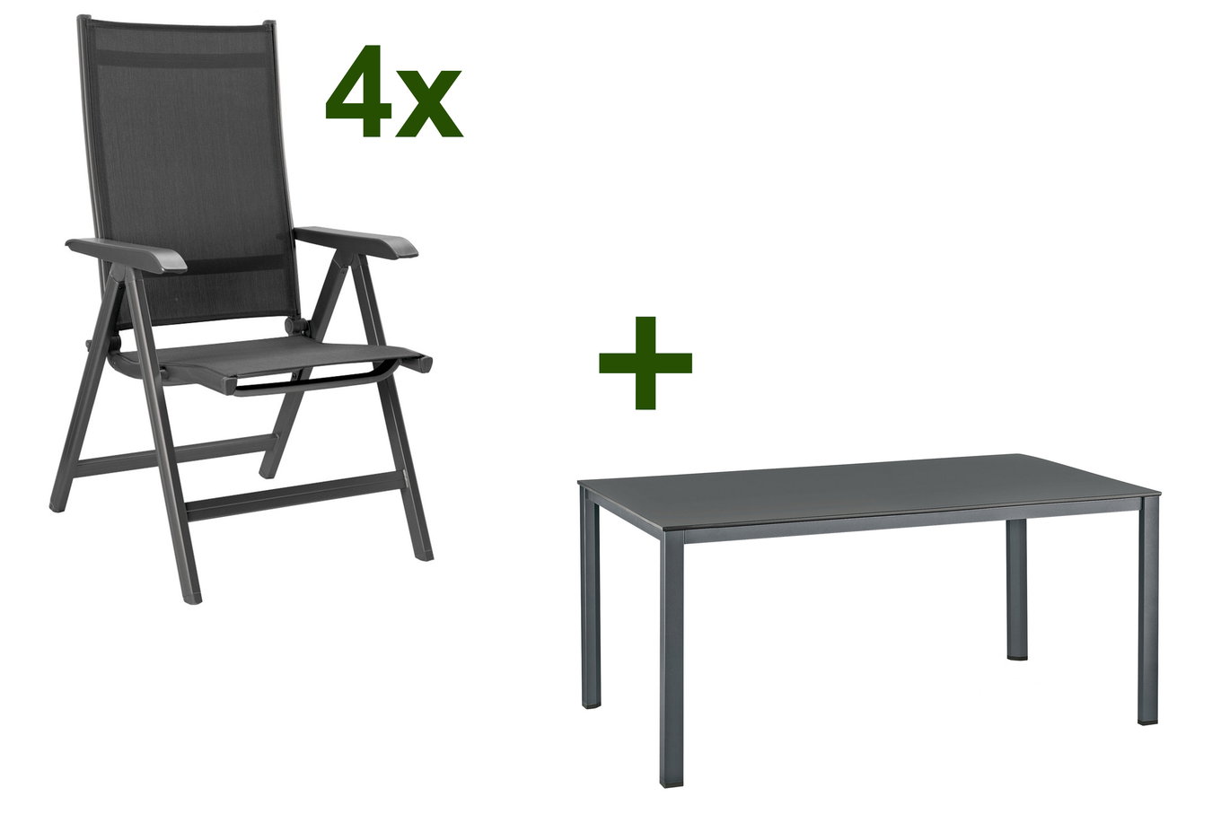 Kettler zestaw jadalniany ogrodowy, antracyt/antracyt, Kettalux-Plus stół jadalniany 160x95cm, 4 krzesła składane BasicPlus 13702__1