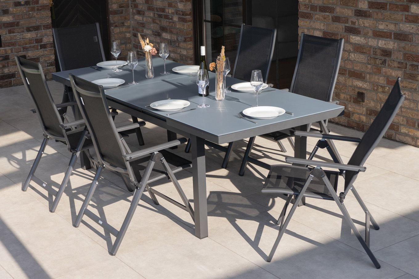 OUTFLEXX Premium grupa jadalna ogrodowa, antracyt matowy, Alu/Textilene, stół 180/240x100cm, 6 krzeseł składanych 19295__1