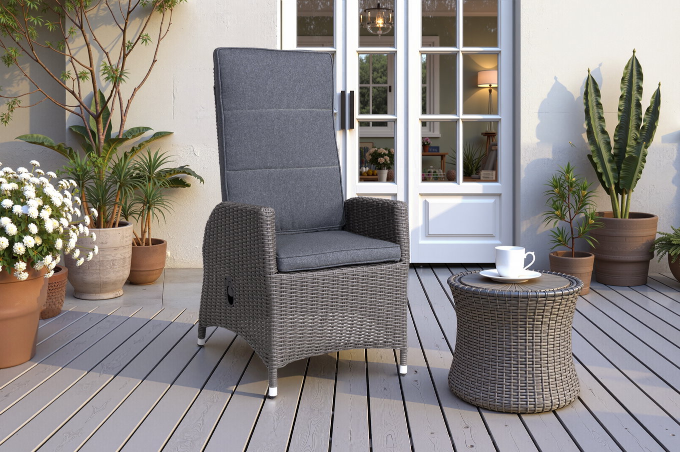OUTFLEXX Vigo Fotel Dining, stalowoszary melanż, technorattan, 60x68x111cm, oparcie regulowane bezstopniowo 21631__1