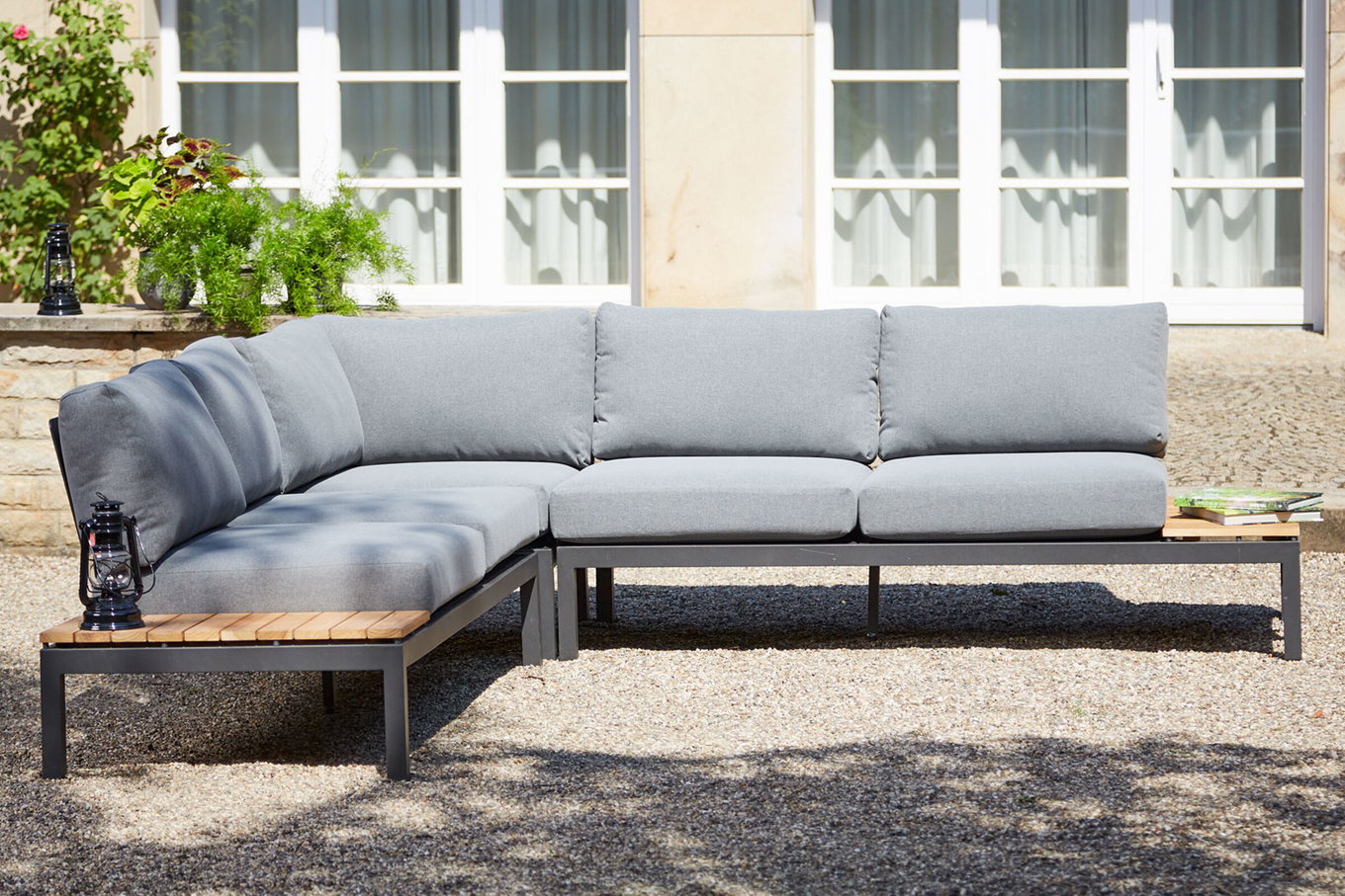 SIENA GARDEN Alvida salon ogrodowy, matowy antracyt/szary, Alu/Tkanina Ranotex®/Teak, 4 osoby, wraz z poduszkami 22091__1