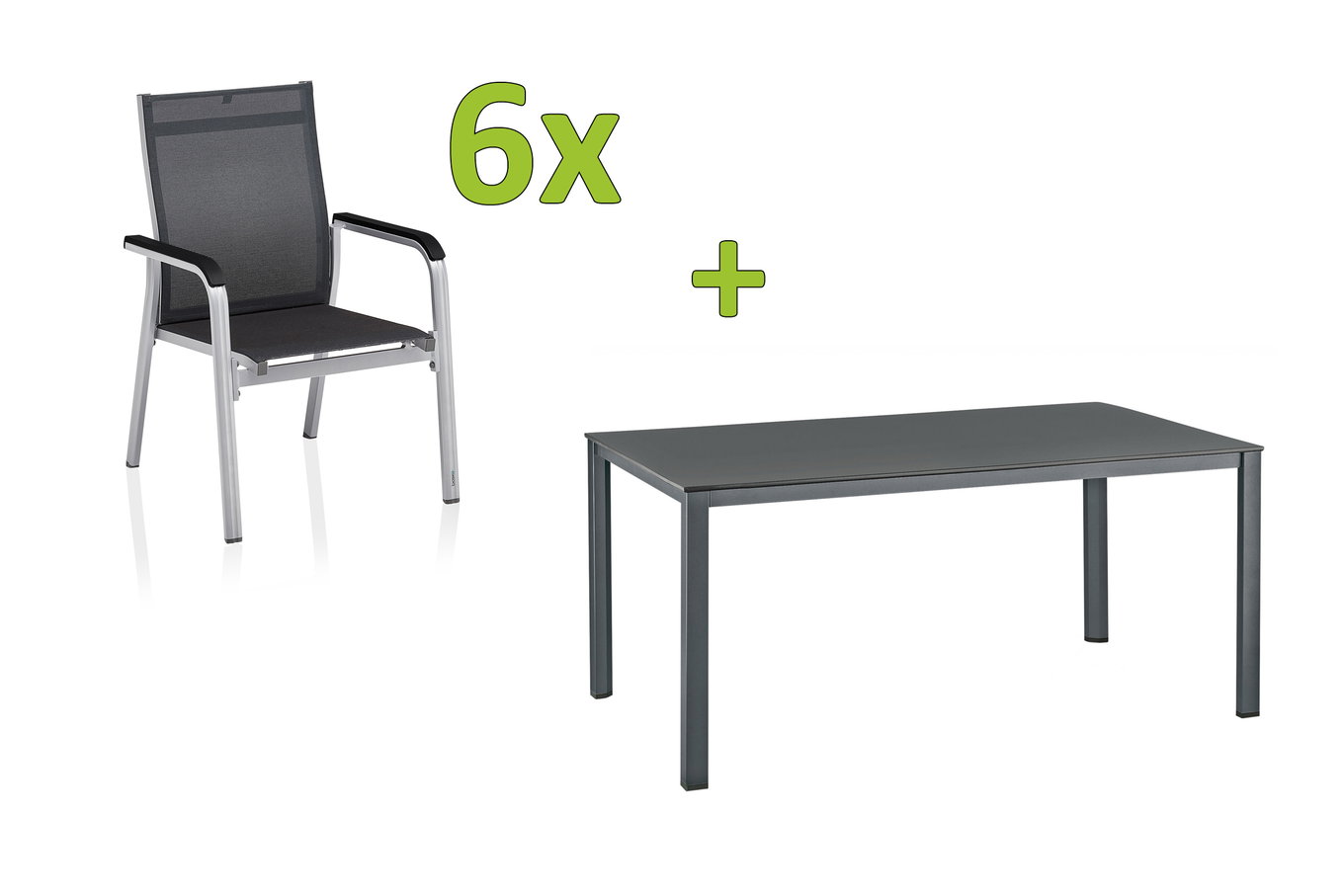 KETTLER BasicPlus Premium Zestaw wypoczynkowy, srebrny/lukrecja, Alu/Textilene, stół 160x95 cm, 6 foteli sztaplowanych 31505__1