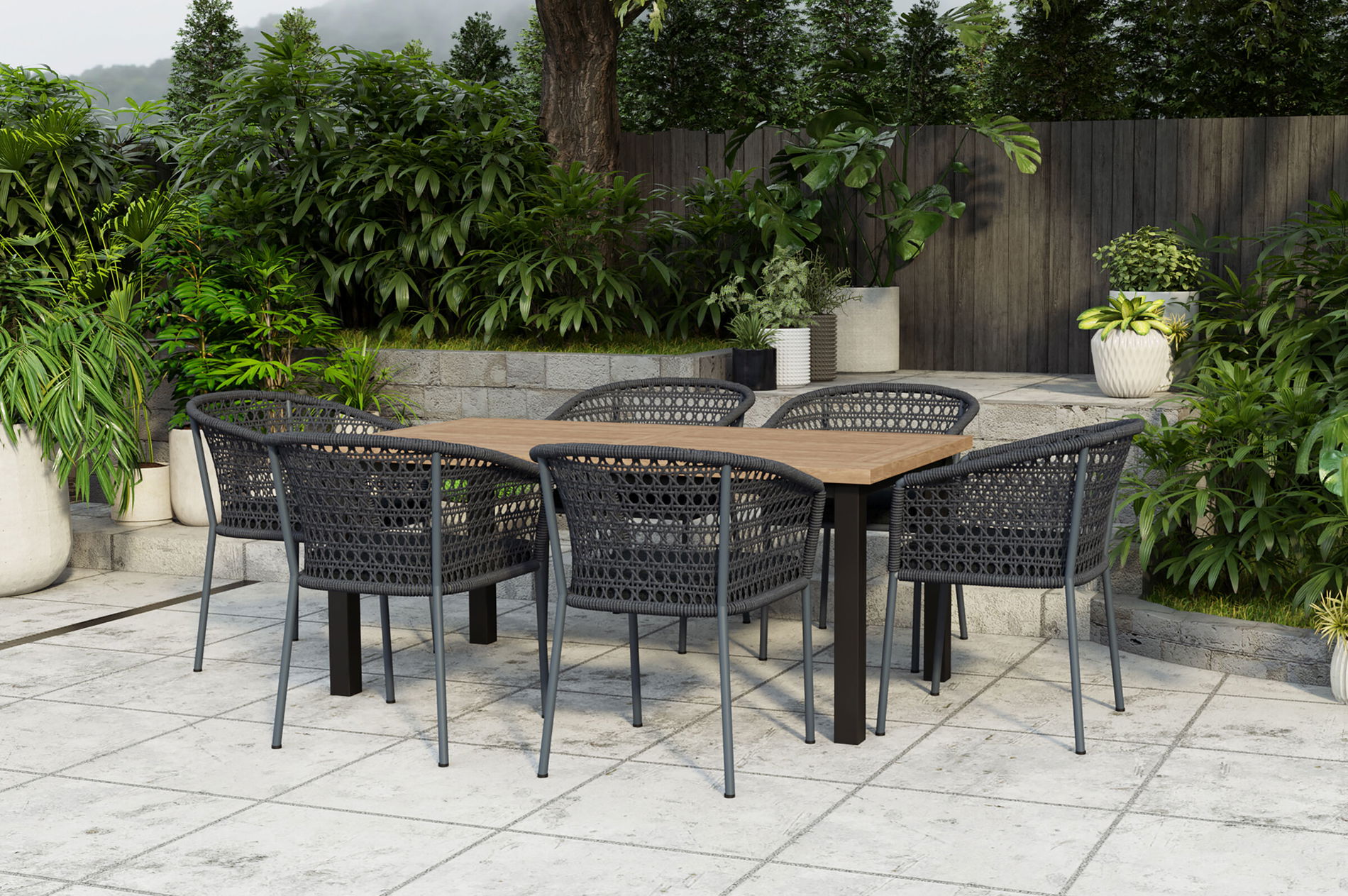 OUTFLEXX Bob/Zui Ogrodowa grupa jadalnia, antracyt/ciemnoszary, Alu/z recyklingu Teak/Rope, 220 x 100 cm, 6 x Fotel, wliczając poduszki 24338__1