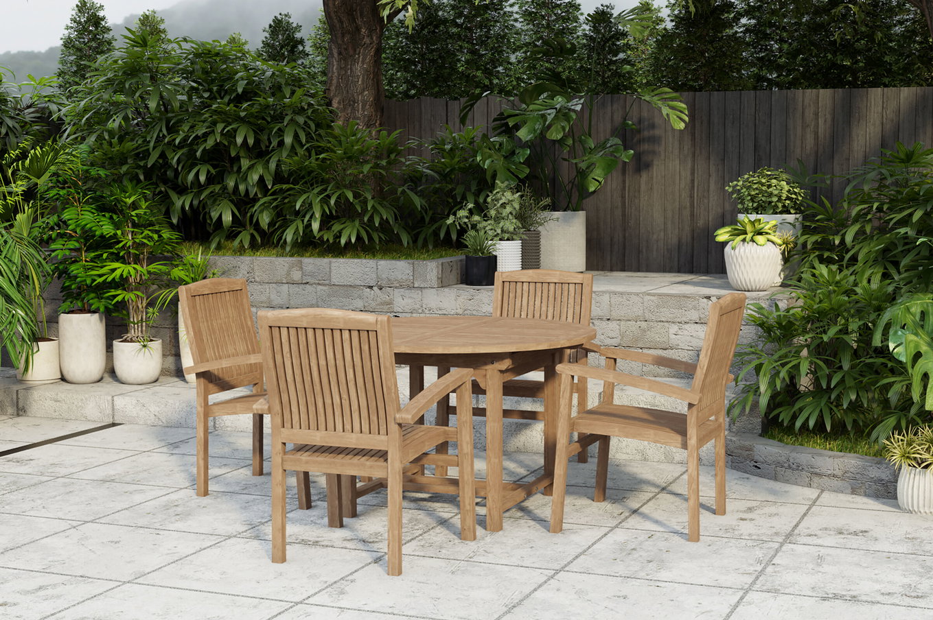 OUTFLEXX Dallas/Washington Ogrodowa grupa jadalnia, naturalny, Teak, 120/170x120 cm, 4x Krzesło sztaplowane 24348__1
