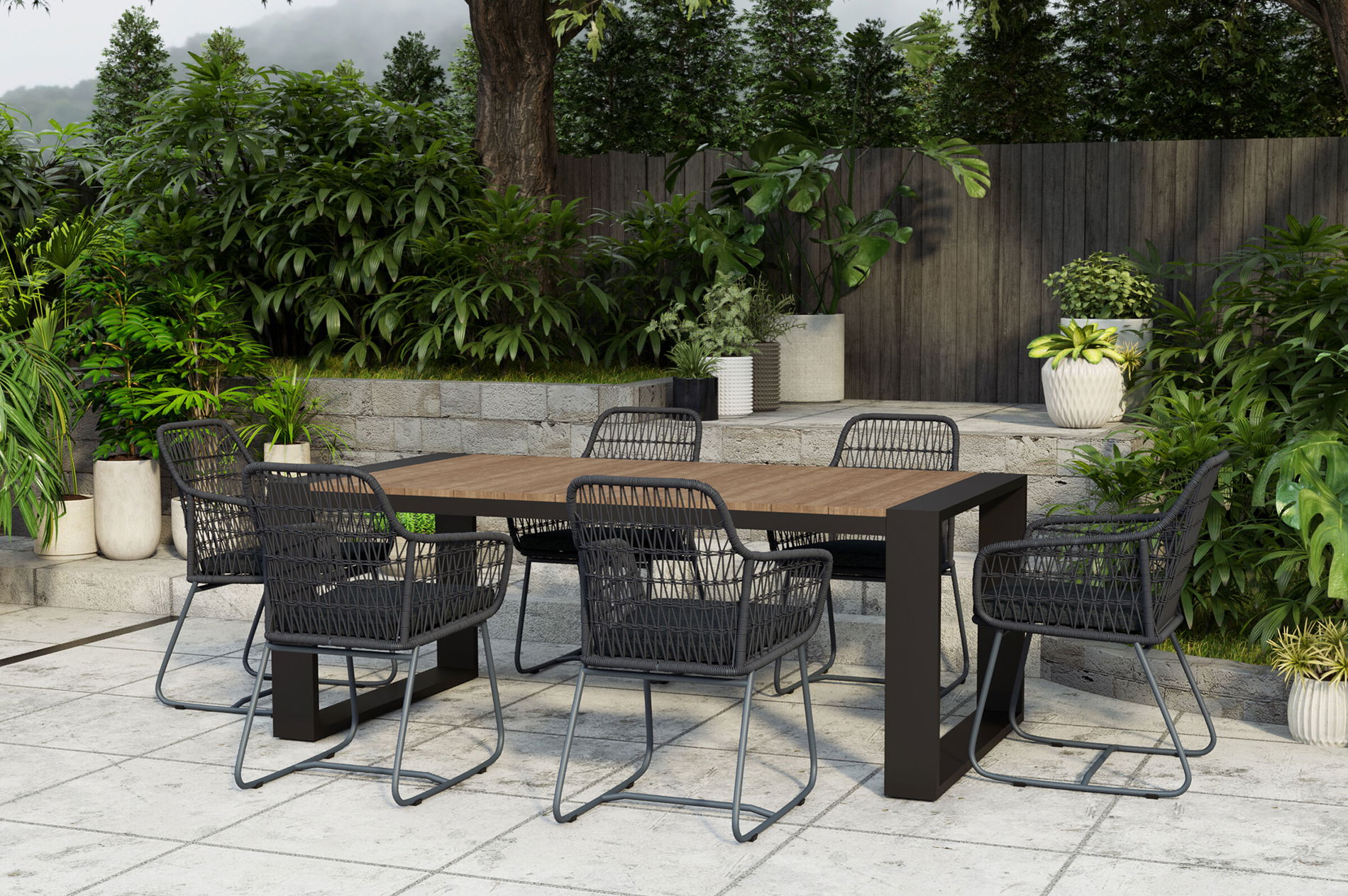 OUTFLEXX Kona/Verona Zestaw jadalny ogrodowy, antracyt/ciemnoszary, Alu/recyklingowy tek/Rope, 200 x 100 cm, 6x Fotel, wraz z poduszkami, Produkt z certyfikatem FSC® 24376__1