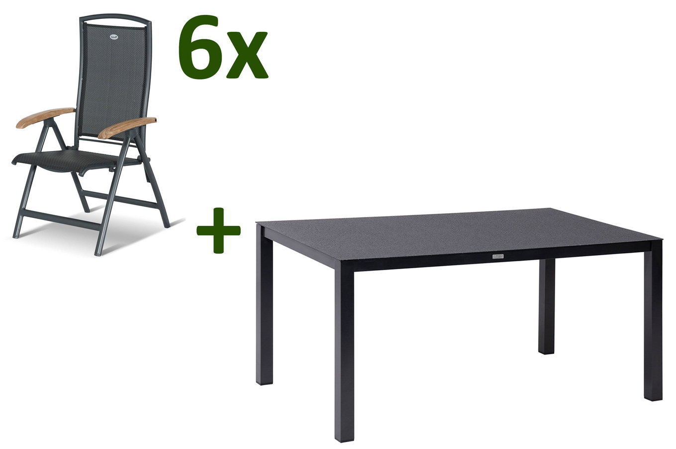 HARTMAN Raffaelo grupa jadalna ogrodowa, xerix/antracyt, Alu/Spraystone/Teak, 160x95 cm, 6 krzeseł składanych, podłokietniki z teku 28429__1