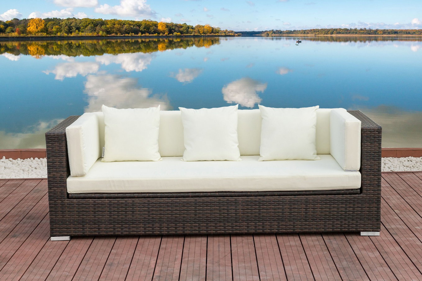 OUTFLEXX Sofa 3-osobowa, brązowa marmurkowa, polirattan, 210 x 85 x 70 cm, wodoodporna skrzynia na poduszki 15734_1_BOX__1