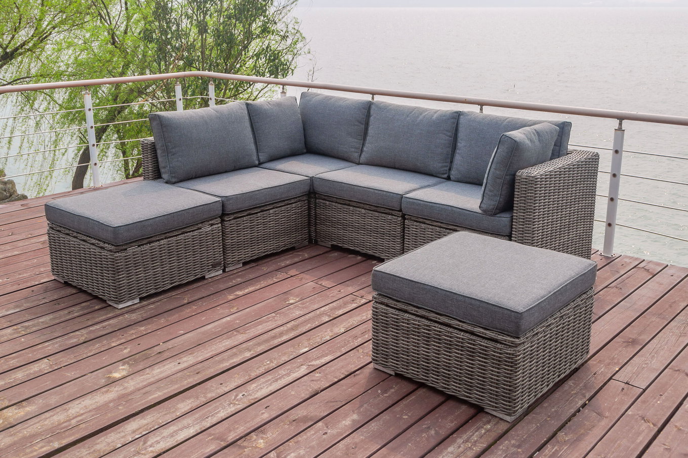 OUTFLEXX salon ogrodowy, szary, polyrattan, 6 osób, regulowane siedziska, wodoodporna skrzynia na poduszki 18364_BOX__1