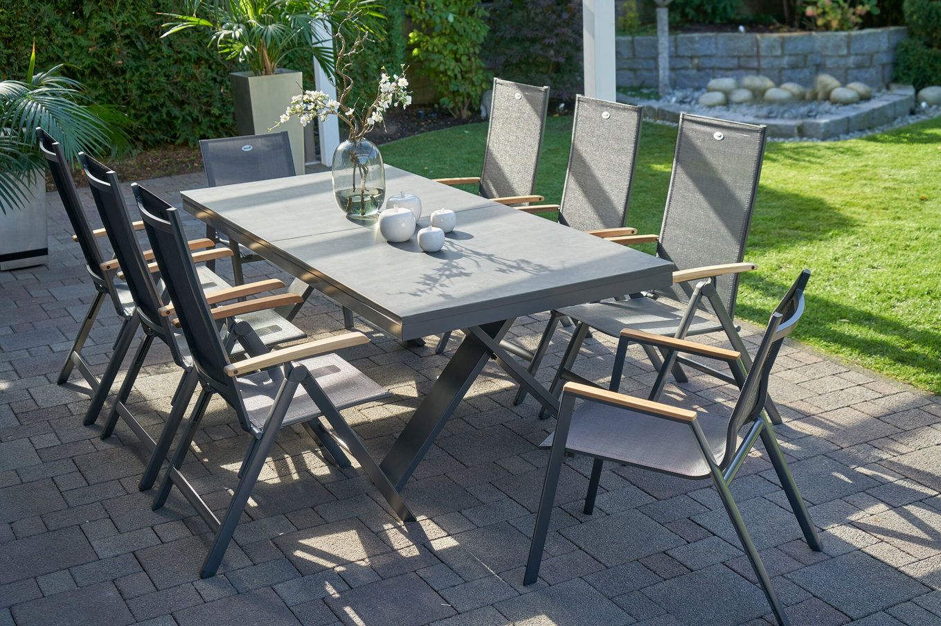 HARTMAN Model specjalny Xanadu / Aruba Zestaw ogrodowo-jadalniany, xerix/antracyt, Alu/Szkło ceramiczne, 2 fotele sztaplowane, 6 krzeseł składanych, 220/280x100cm 21129__1