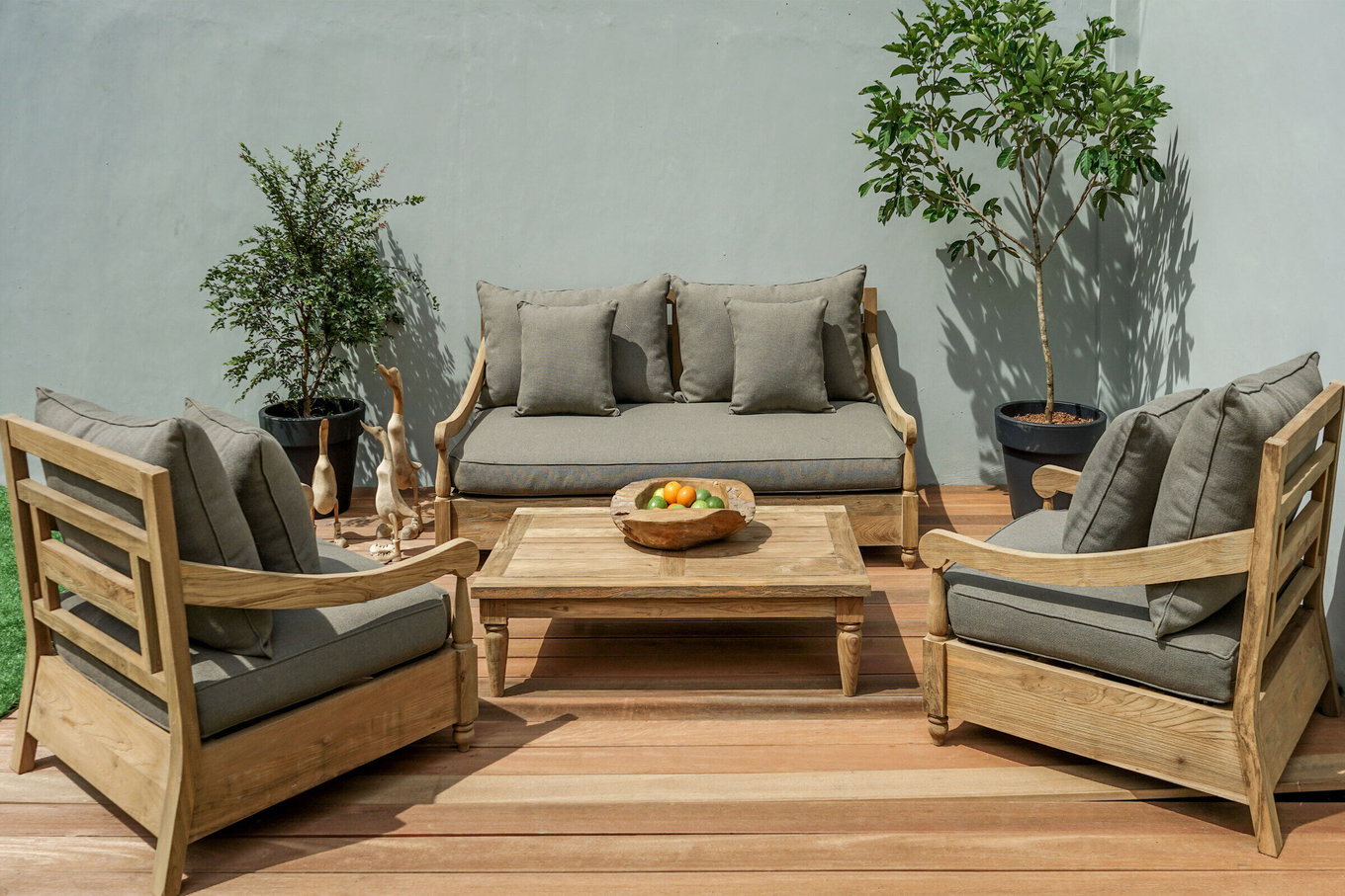 OUTFLEXX salon ogrodowy, naturalny/szary, z recyklingu teak/olefin, 4 miejsca siedzące, z poduszkami, produkt z certyfikatem FSC® 20313__1