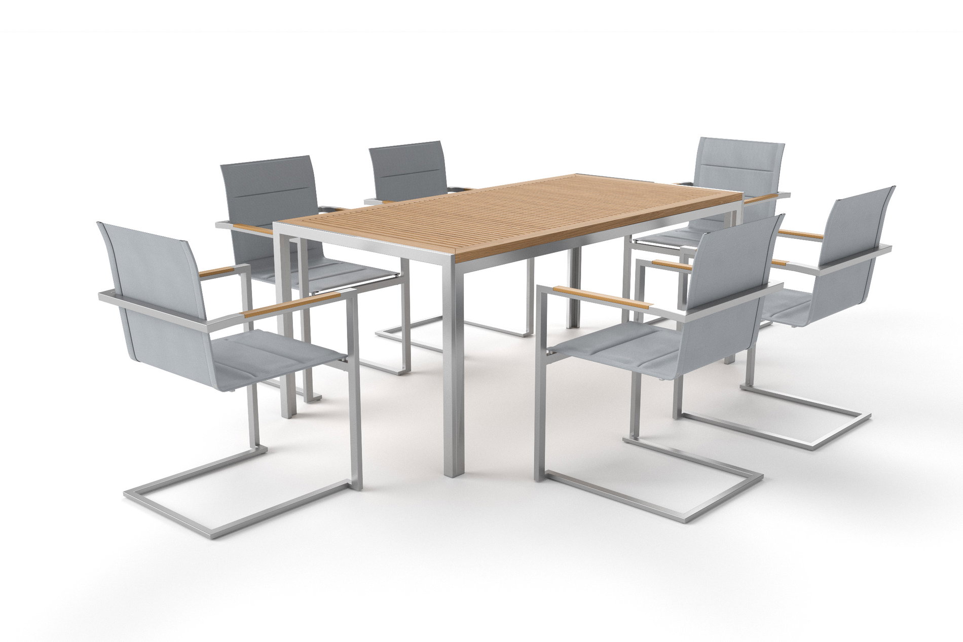 OUTFLEXX Garten-Essgruppe, taupe, Edelstahl/Teak, Tisch 180x90cm, 6 Freischwinger gepolstert 14196__1
