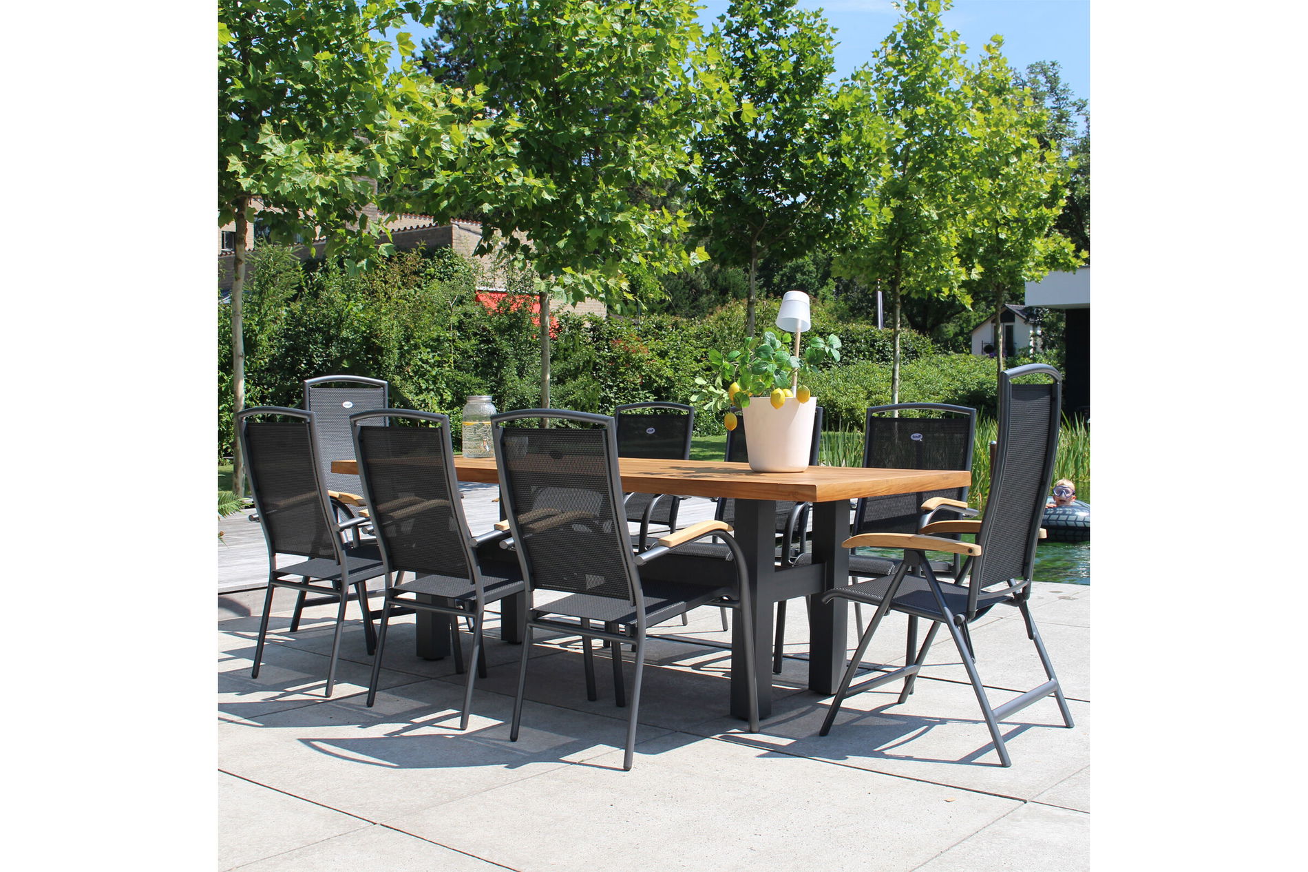 HARTMAN Yasmani/Raffaelo Ogrodowy zestaw jadalny, xerix, Alu/Drewno tekowe, 240x100cm, 6 krzeseł sztapl., 2 składane