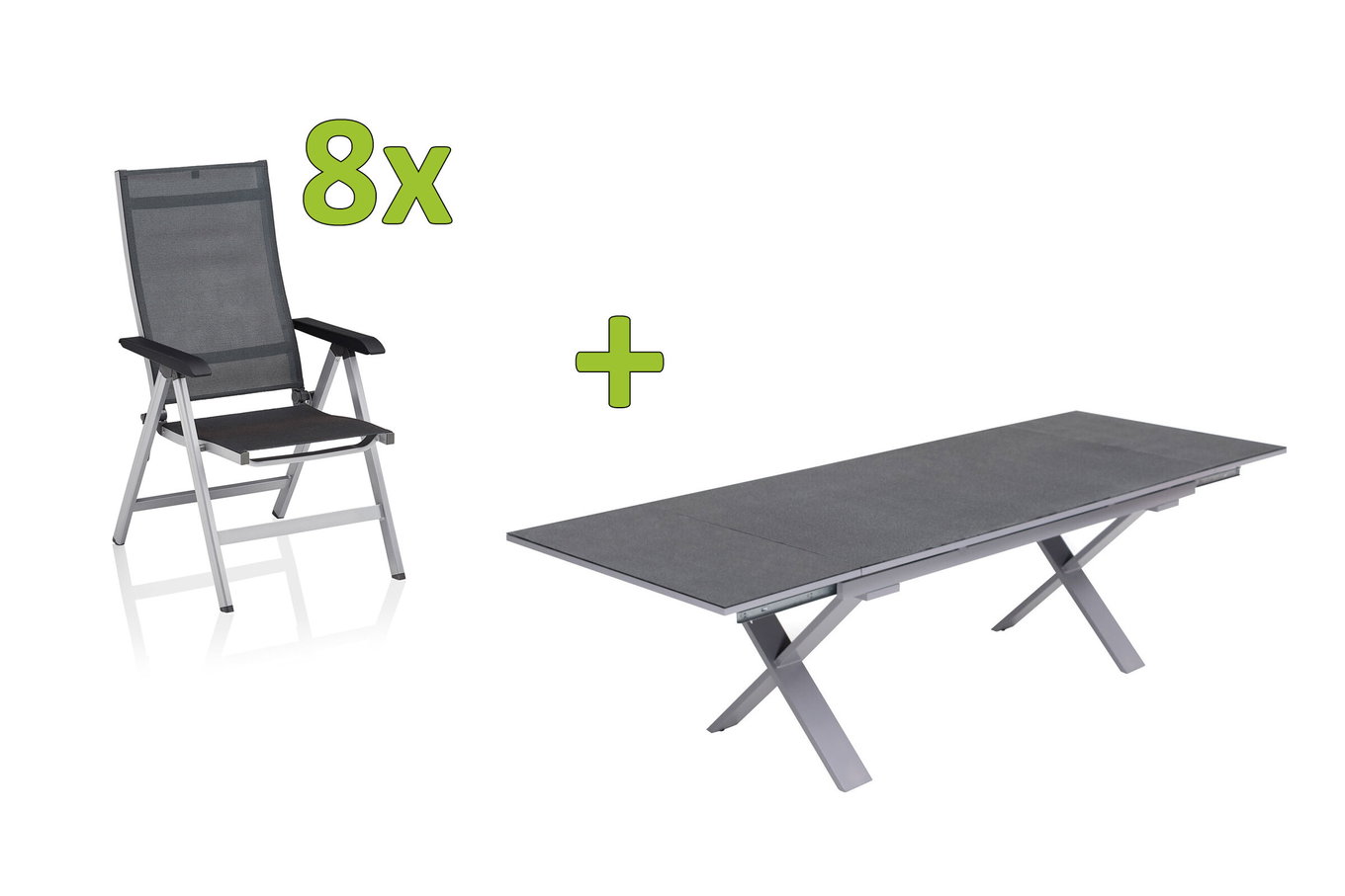 KETTLER BasicPlus Premium grupa jadalna ogrodowa, srebrna, Alu/Textilene, stół 180/280 cm, 8 krzeseł składanych 31525__1