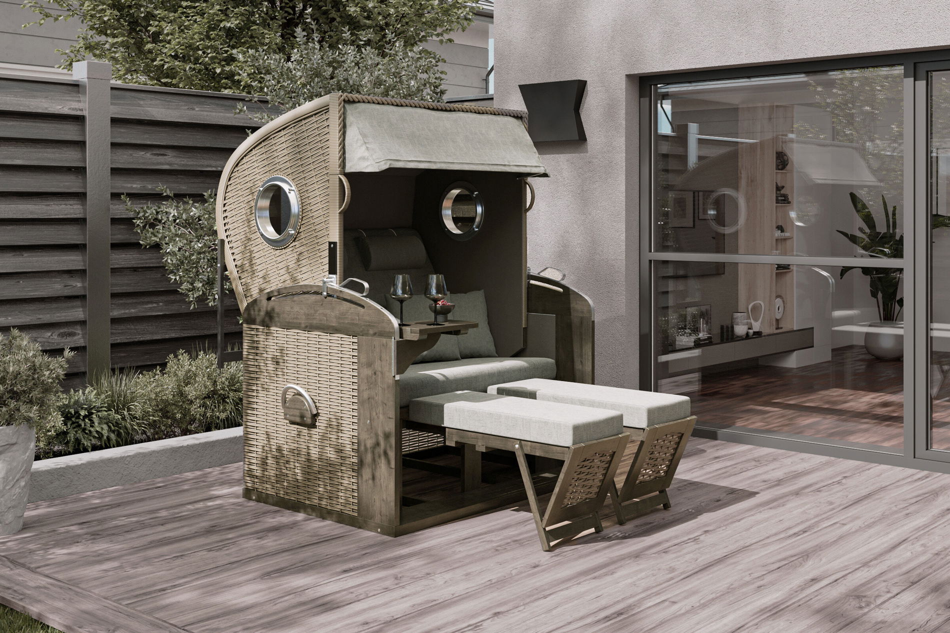 SUNNY SMART Rustikal 305 Z Comfort XL Kosz plażowy, stone-grey, Splot/Drewno sosnowe, w zestawie sprężyny powrotne